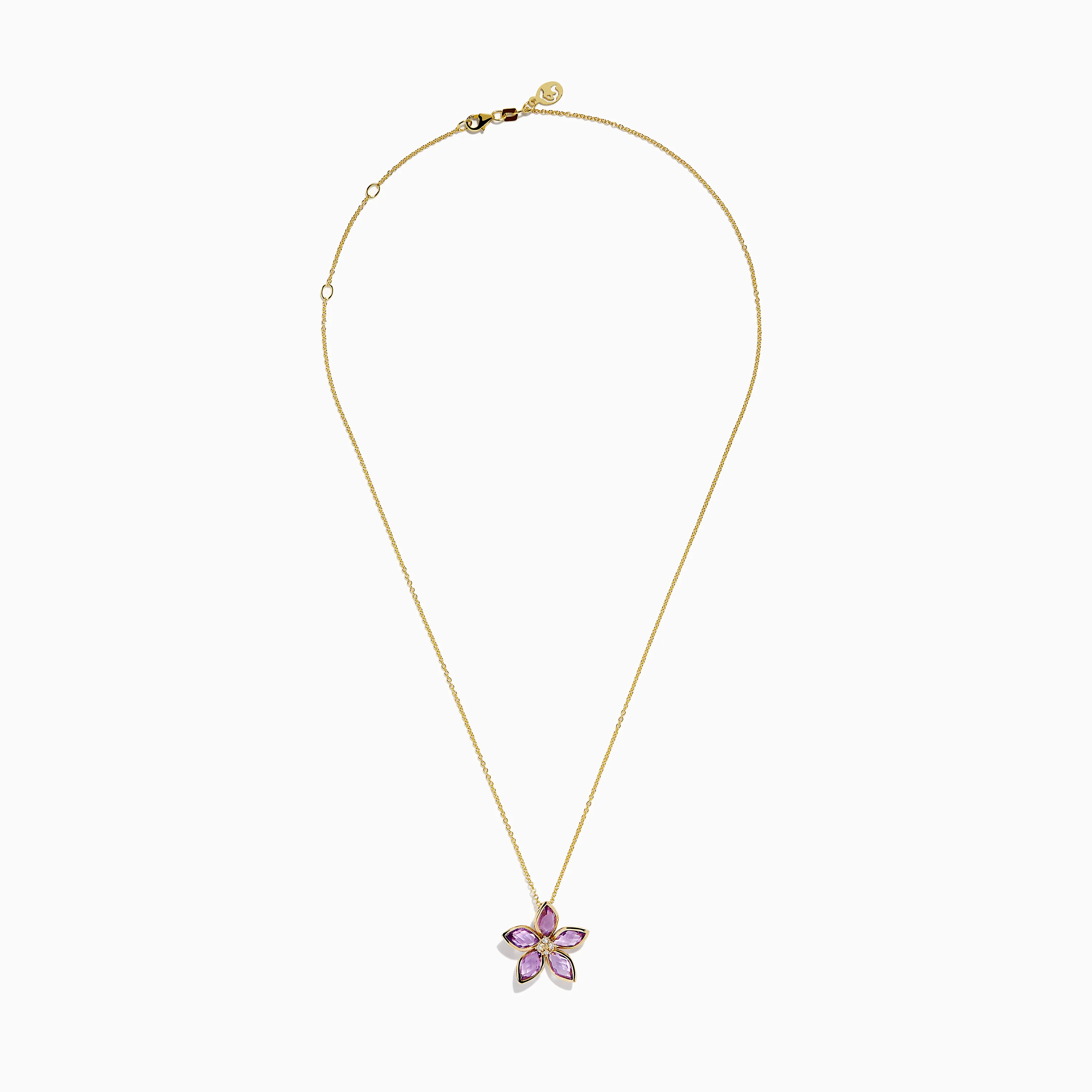 14K Yellow Gold Amethyst and Diamond Flower Pendant - Image 3