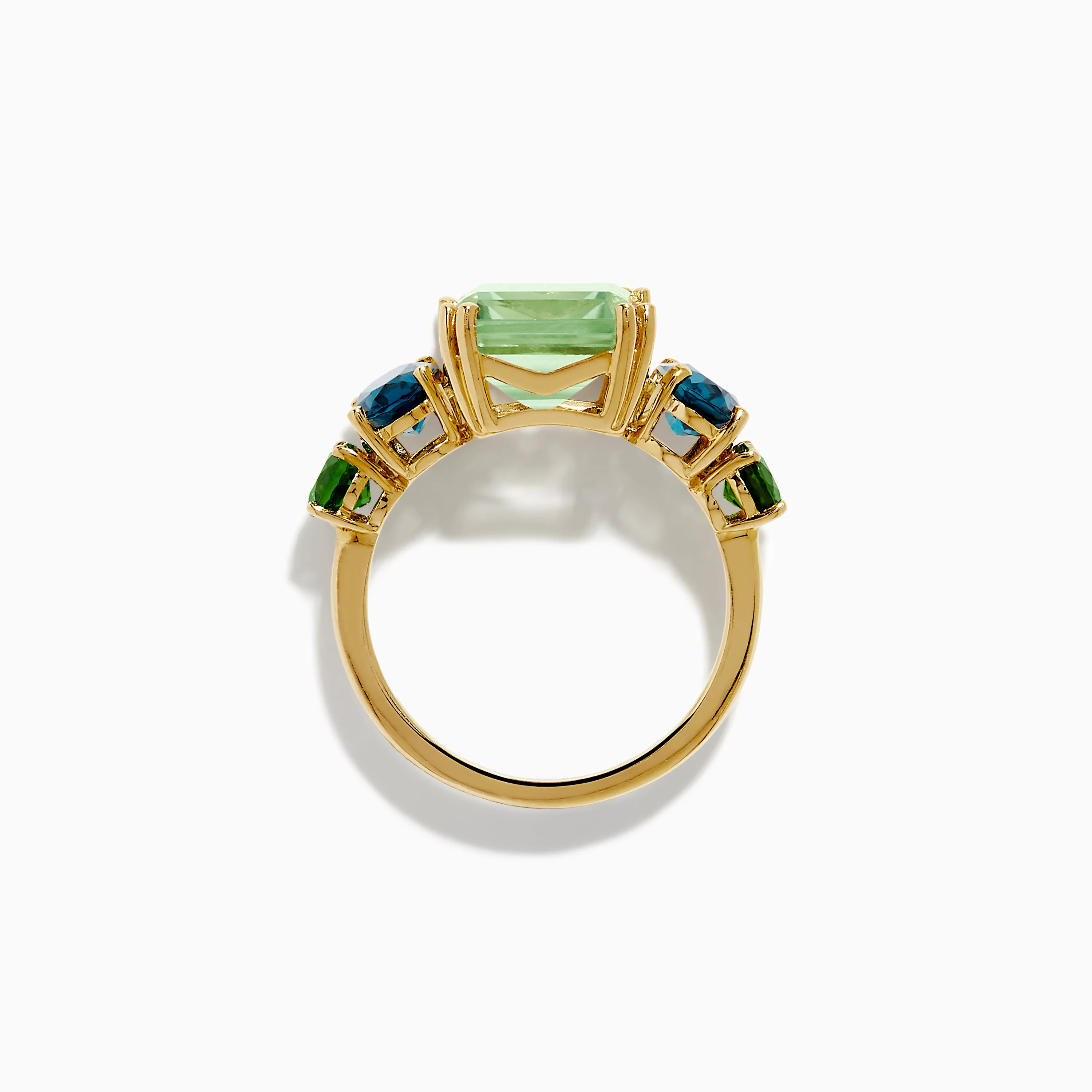 14K Yellow Gold Amethyst, Blue Topaz, and Chrome Diopside Cocktail Ring - Image 3