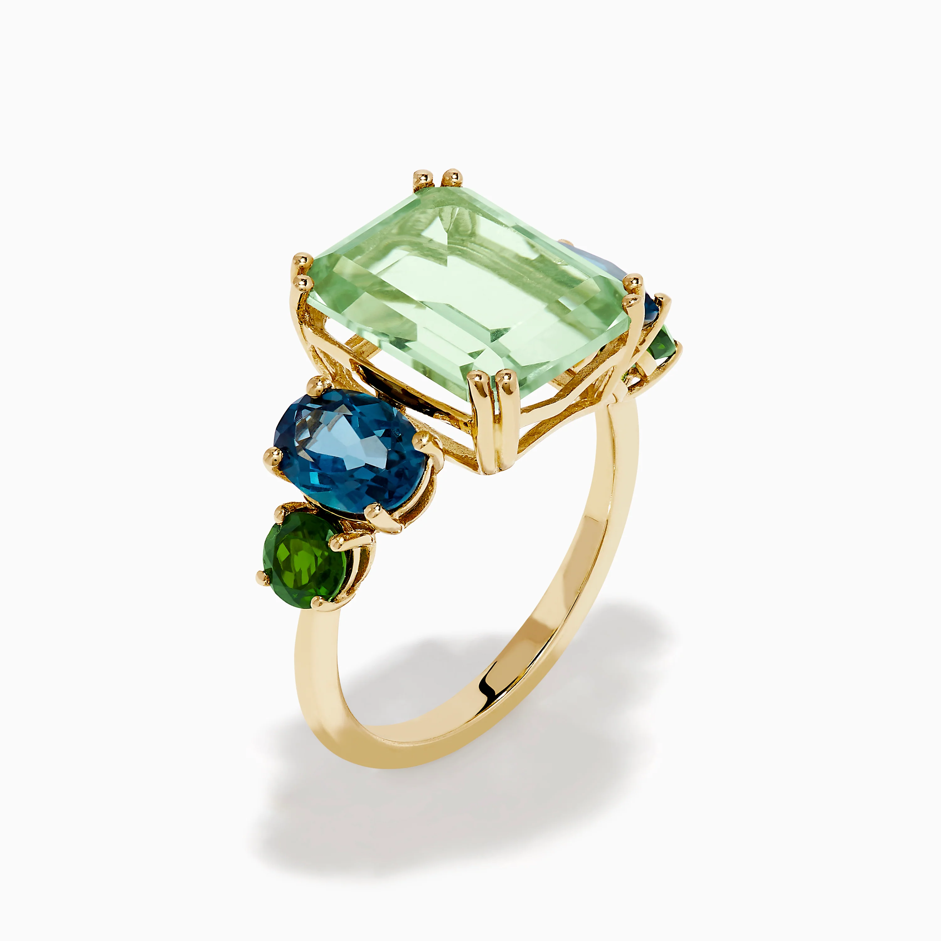 14K Yellow Gold Amethyst, Blue Topaz, and Chrome Diopside Cocktail Ring - Image 4