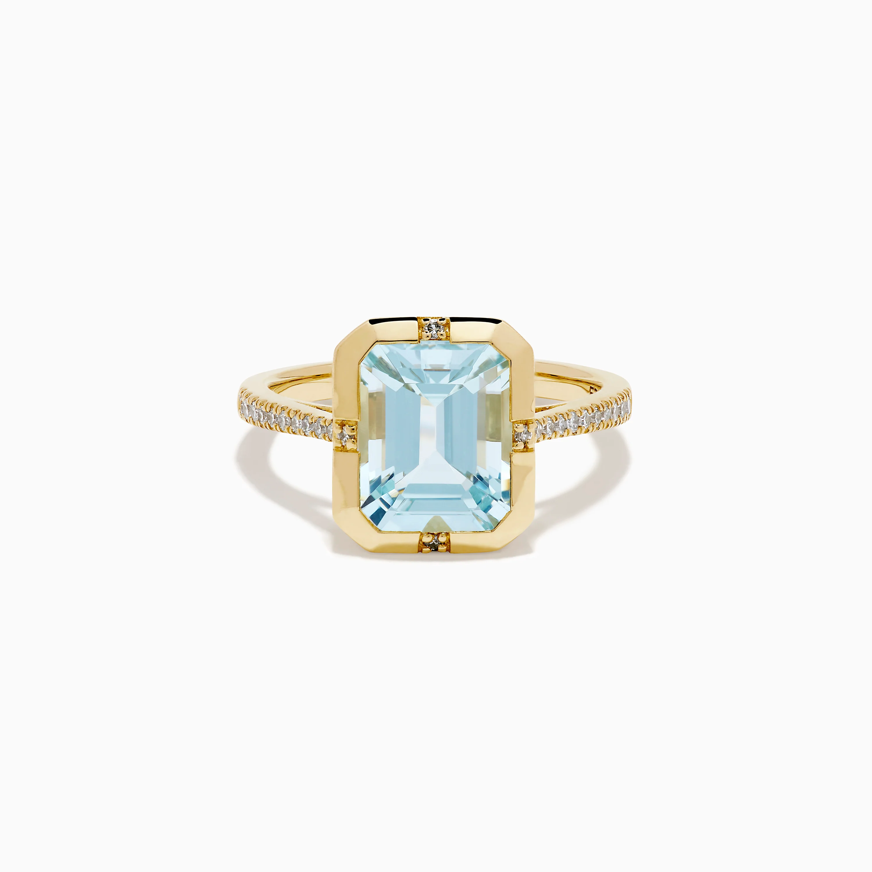 14K Yellow Gold Aquamarine and Diamond Bezel Solitaire Ring