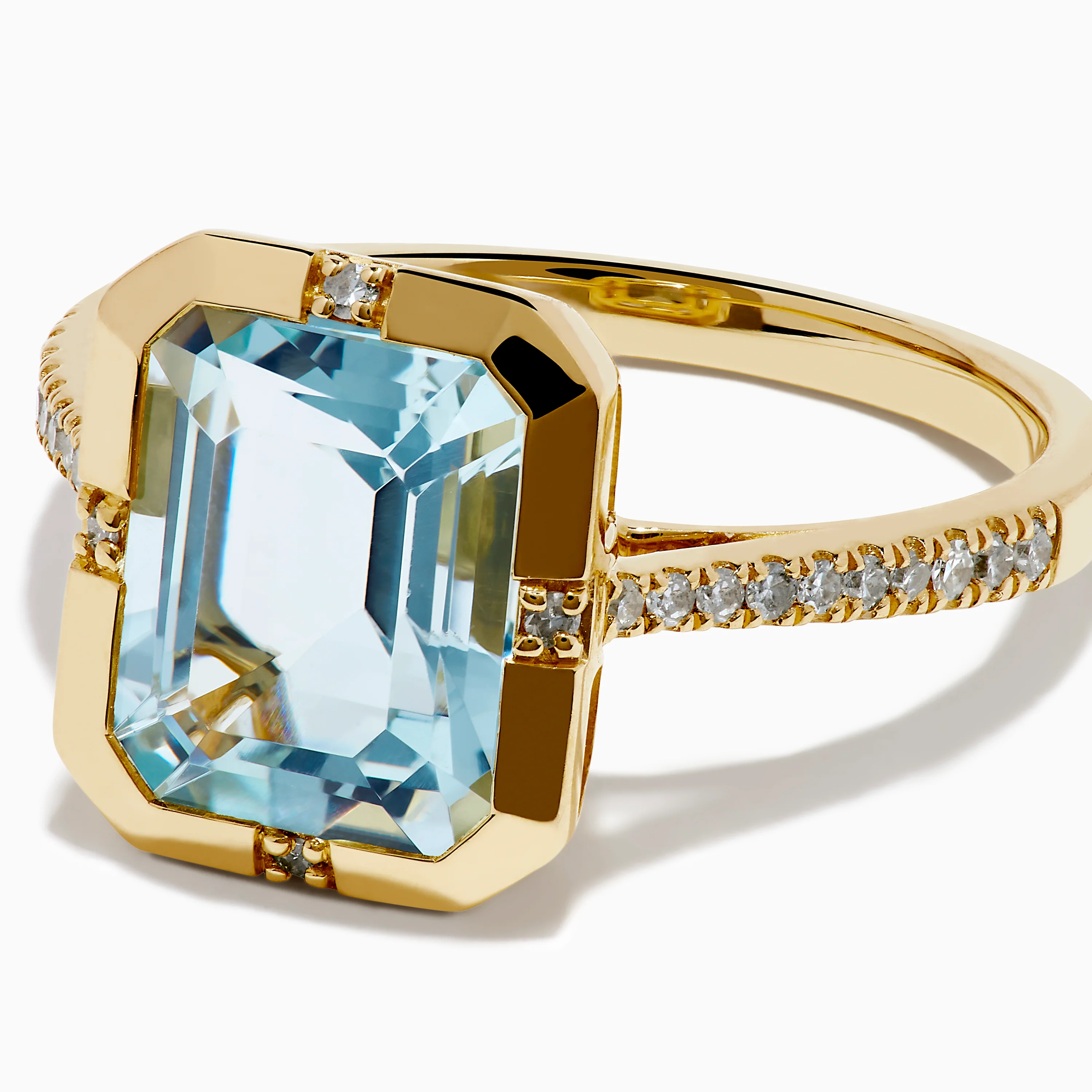 14K Yellow Gold Aquamarine and Diamond Bezel Solitaire Ring - Image 2
