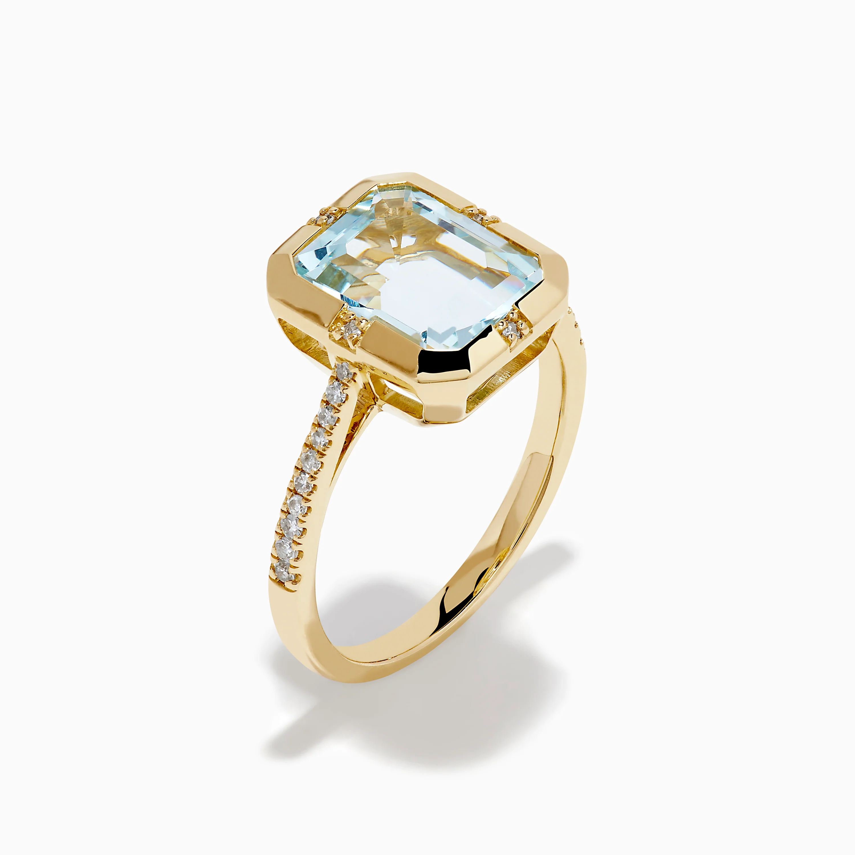 14K Yellow Gold Aquamarine and Diamond Bezel Solitaire Ring - Image 4