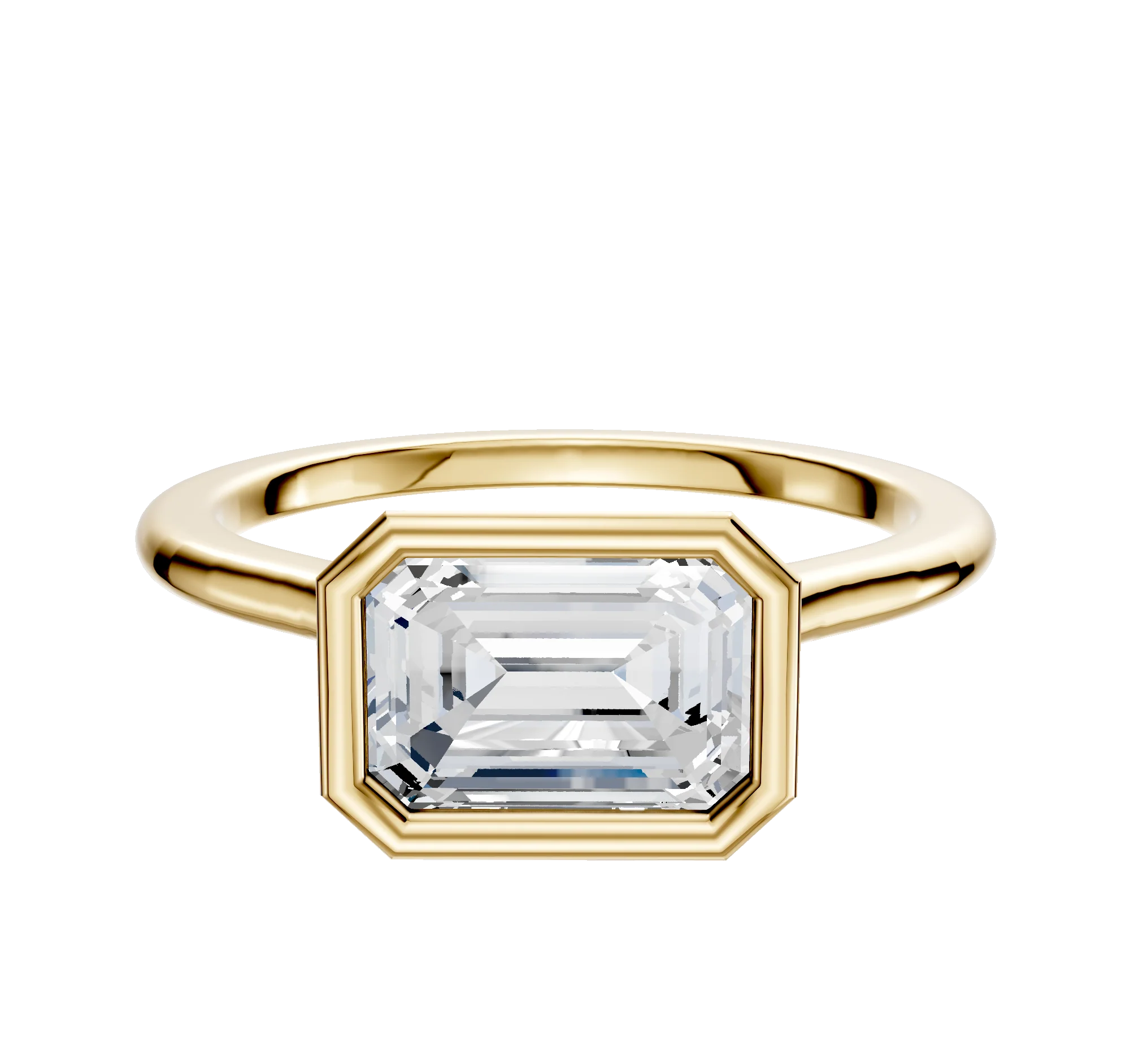 14K Yellow Gold Bezel Full Bezel East/West Cathedral Dome 1.5mm Engagement Ring