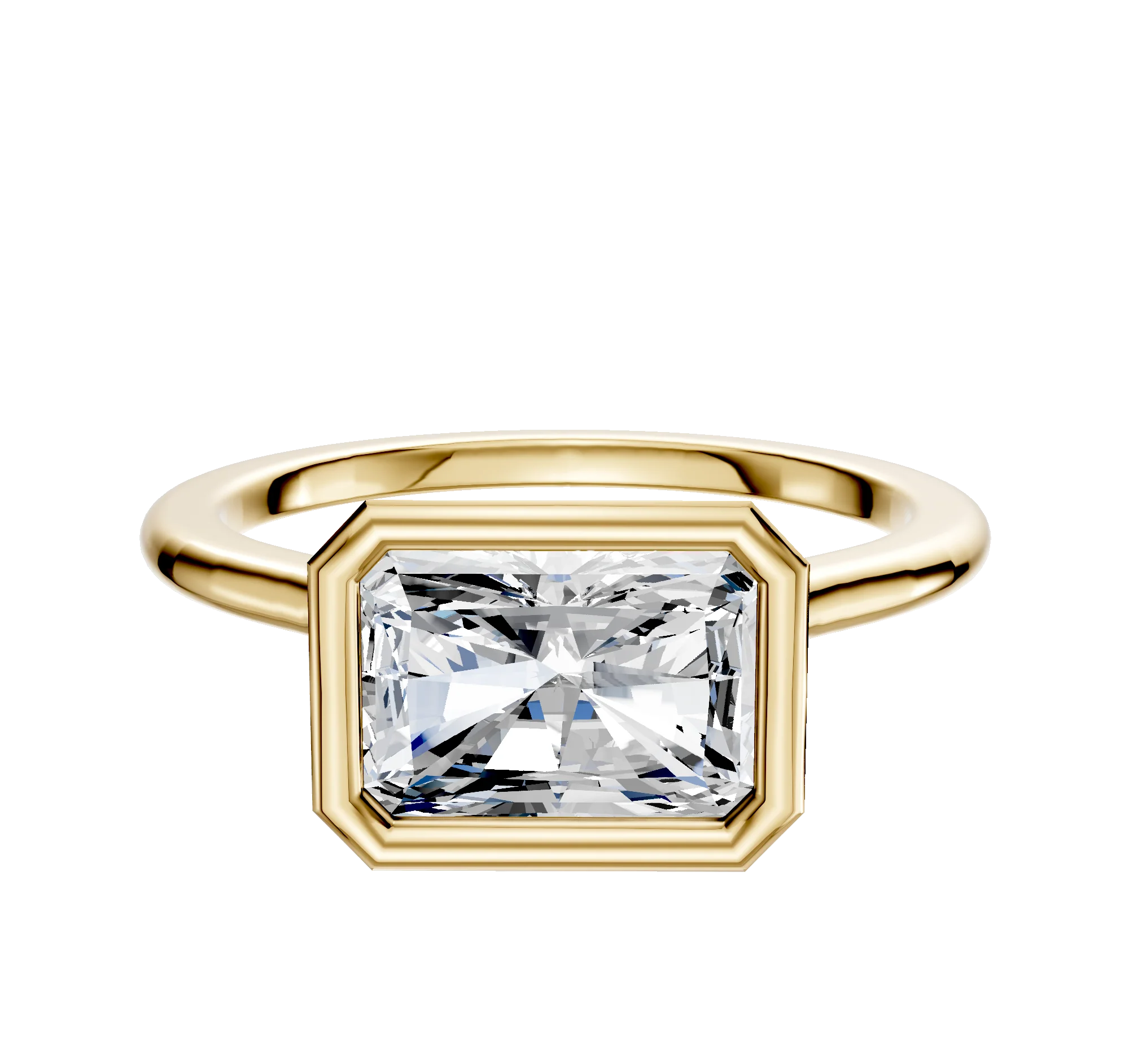 14K Yellow Gold Bezel Full Bezel East/West Cathedral Dome 1.5mm Engagement Ring