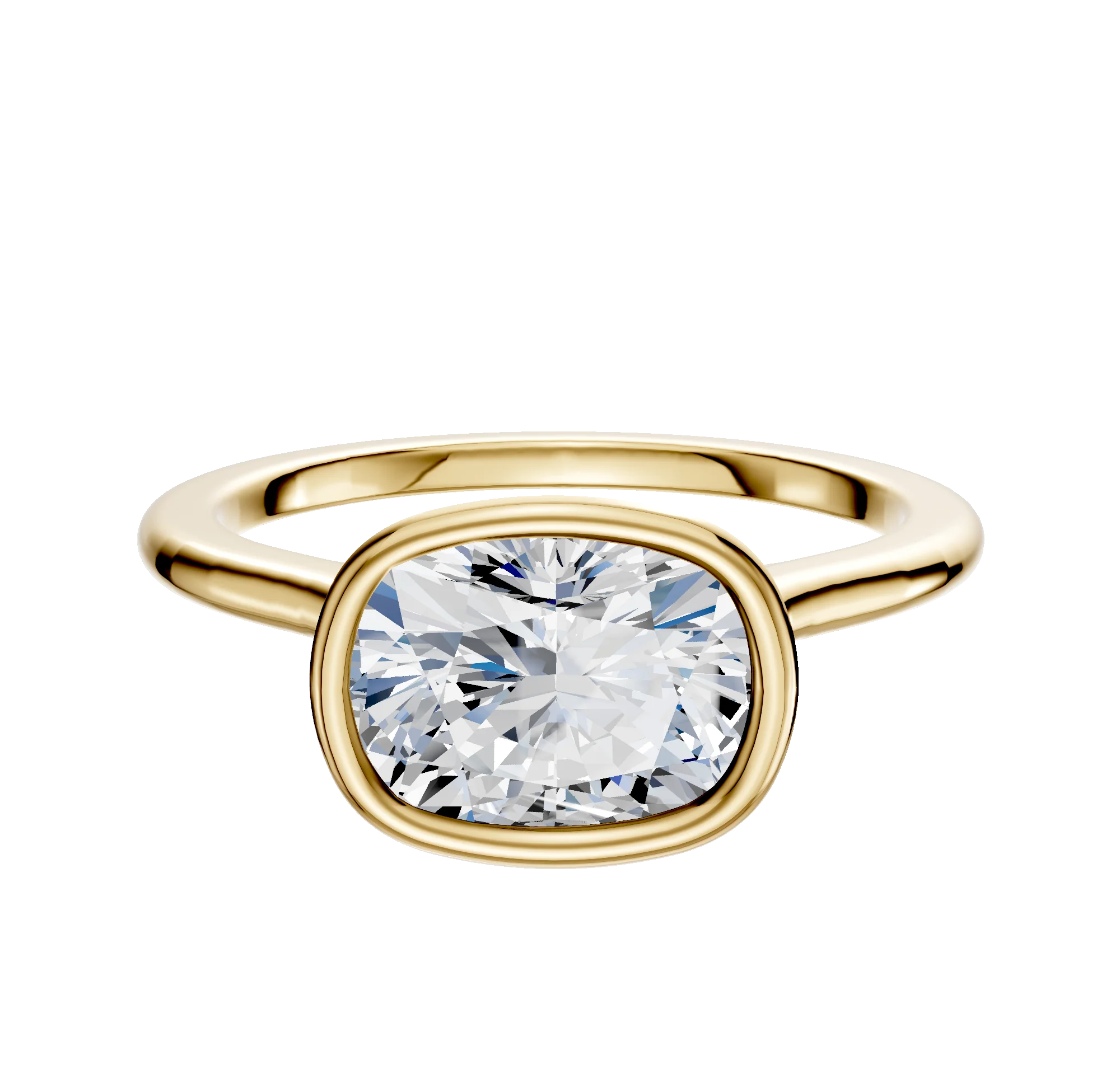 14K Yellow Gold Bezel Full Bezel East/West Cathedral Dome 1.5mm Engagement Ring