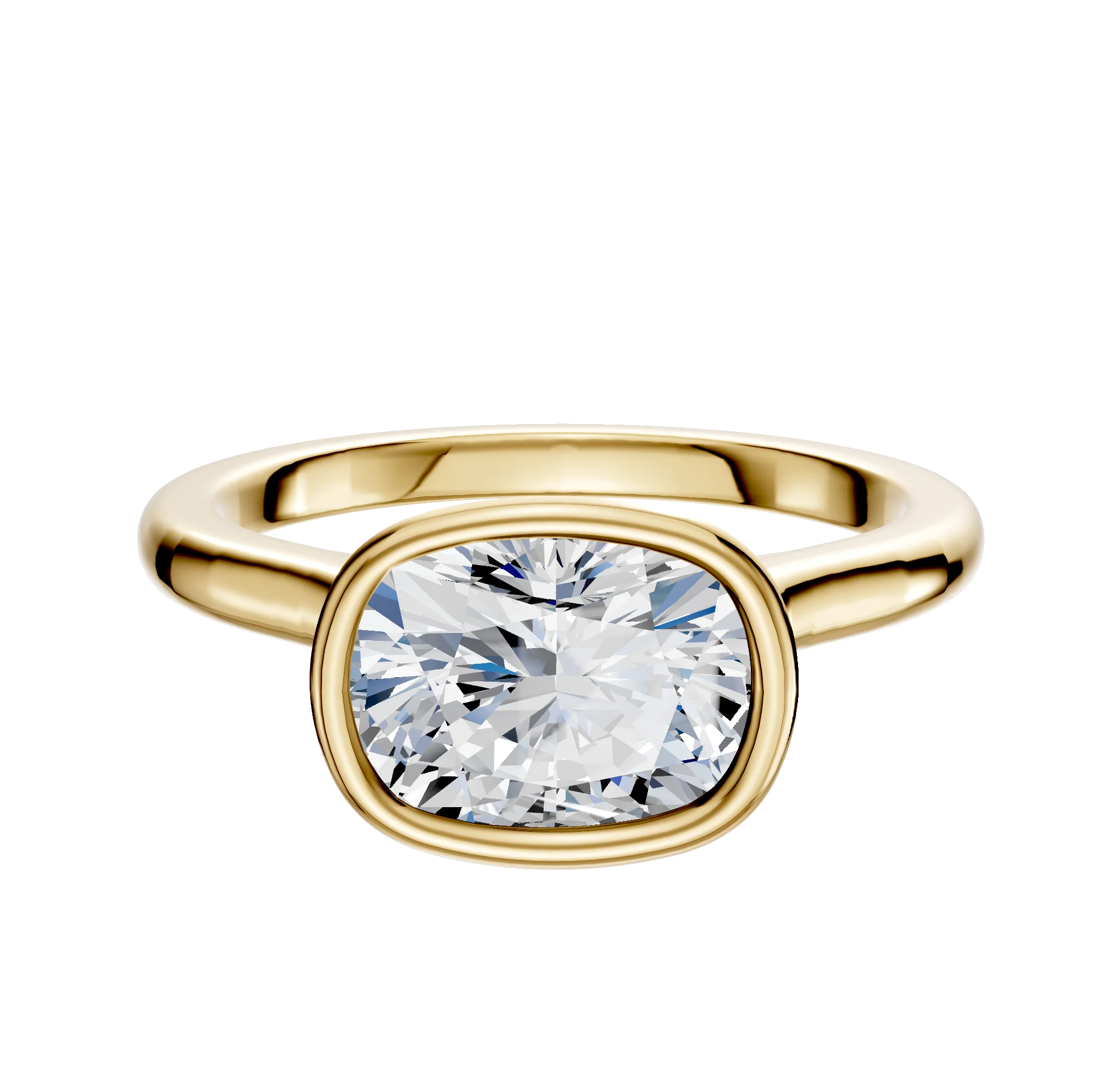 14K Yellow Gold Bezel Full Bezel East/West Cathedral Dome 2.0mm Engagement Ring