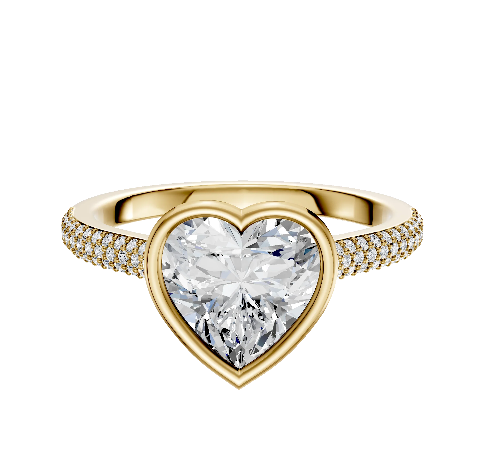 14K Yellow Gold Bezel Full Bezel East/West Cathedral Dome 3-Row-Pave 2.0mm Engagement Ring