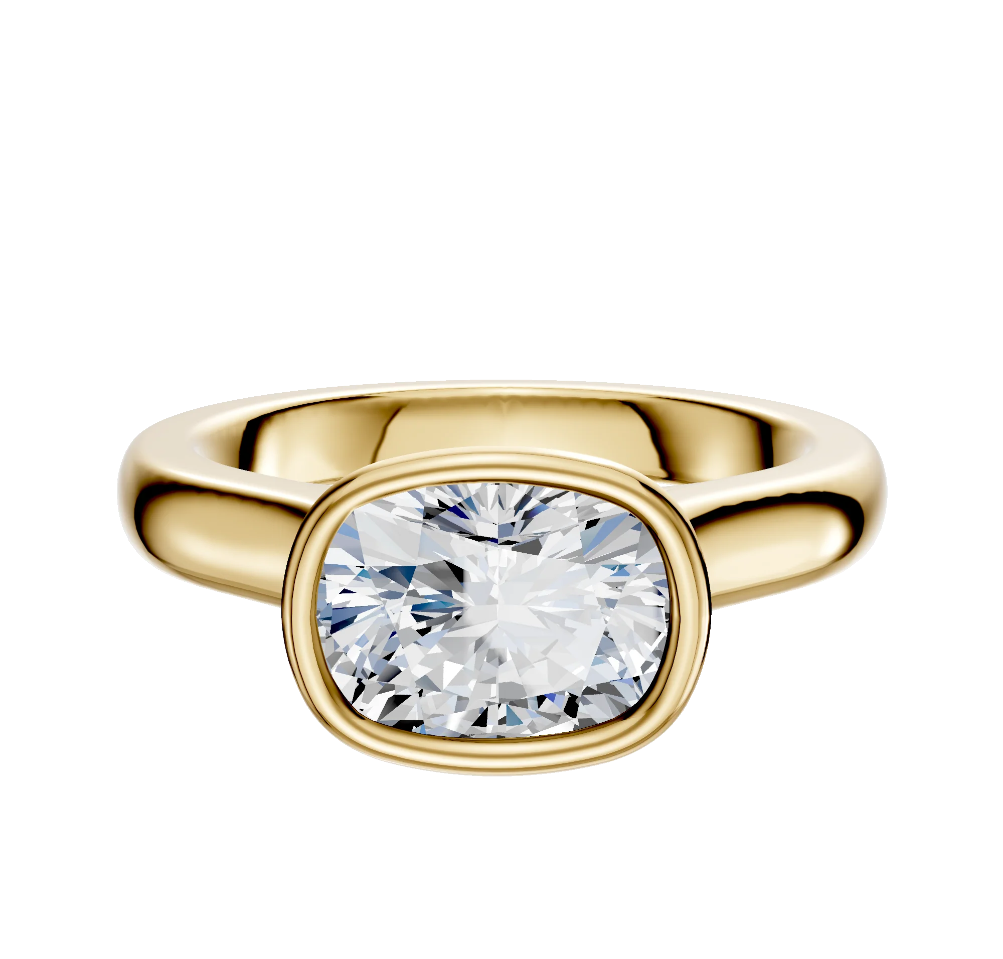 14K Yellow Gold Bezel Full Bezel East/West Cathedral Dome 3.0mm Engagement Ring