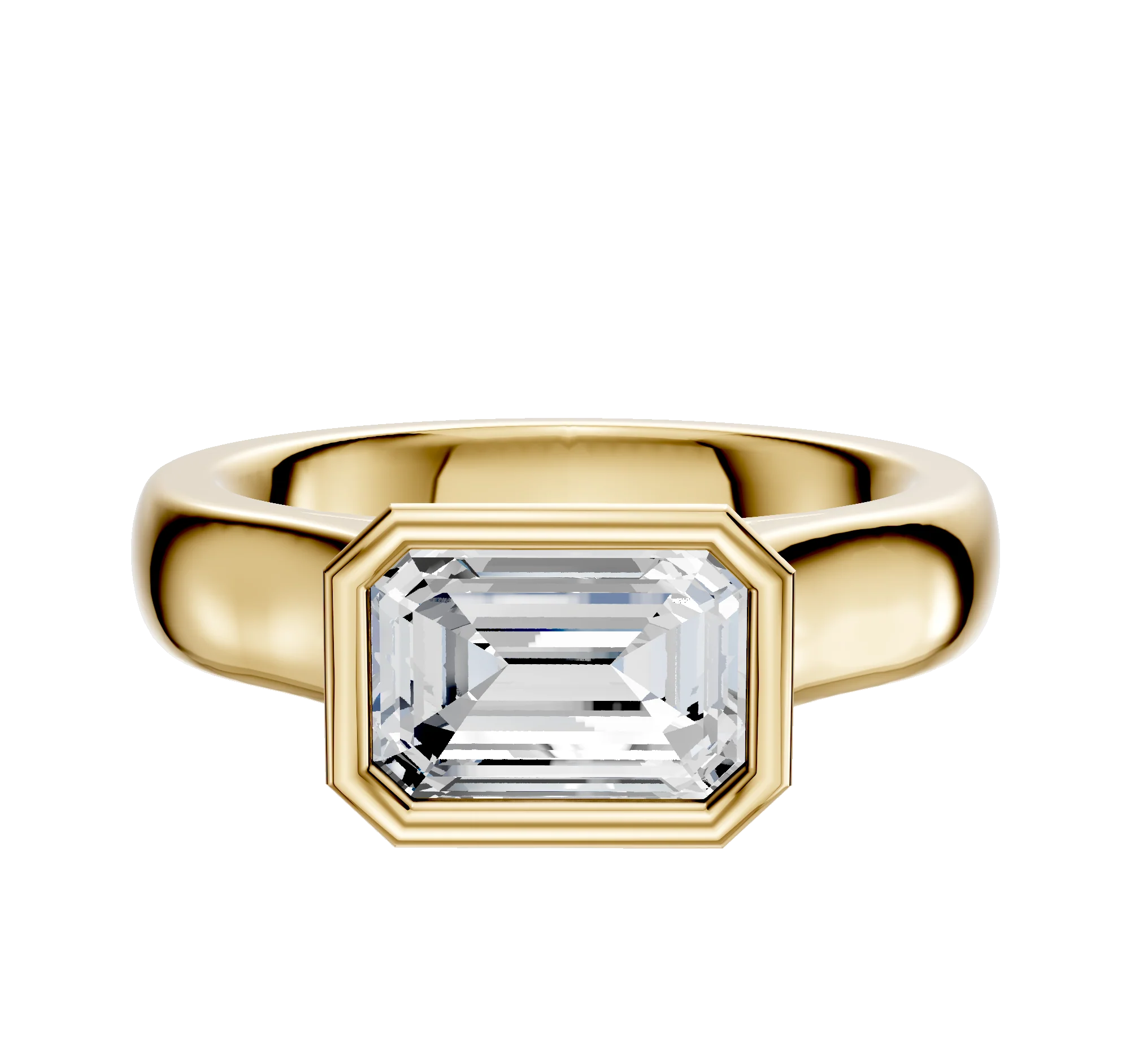 14K Yellow Gold Bezel Full Bezel East/West Cathedral Dome 4.0mm Engagement Ring