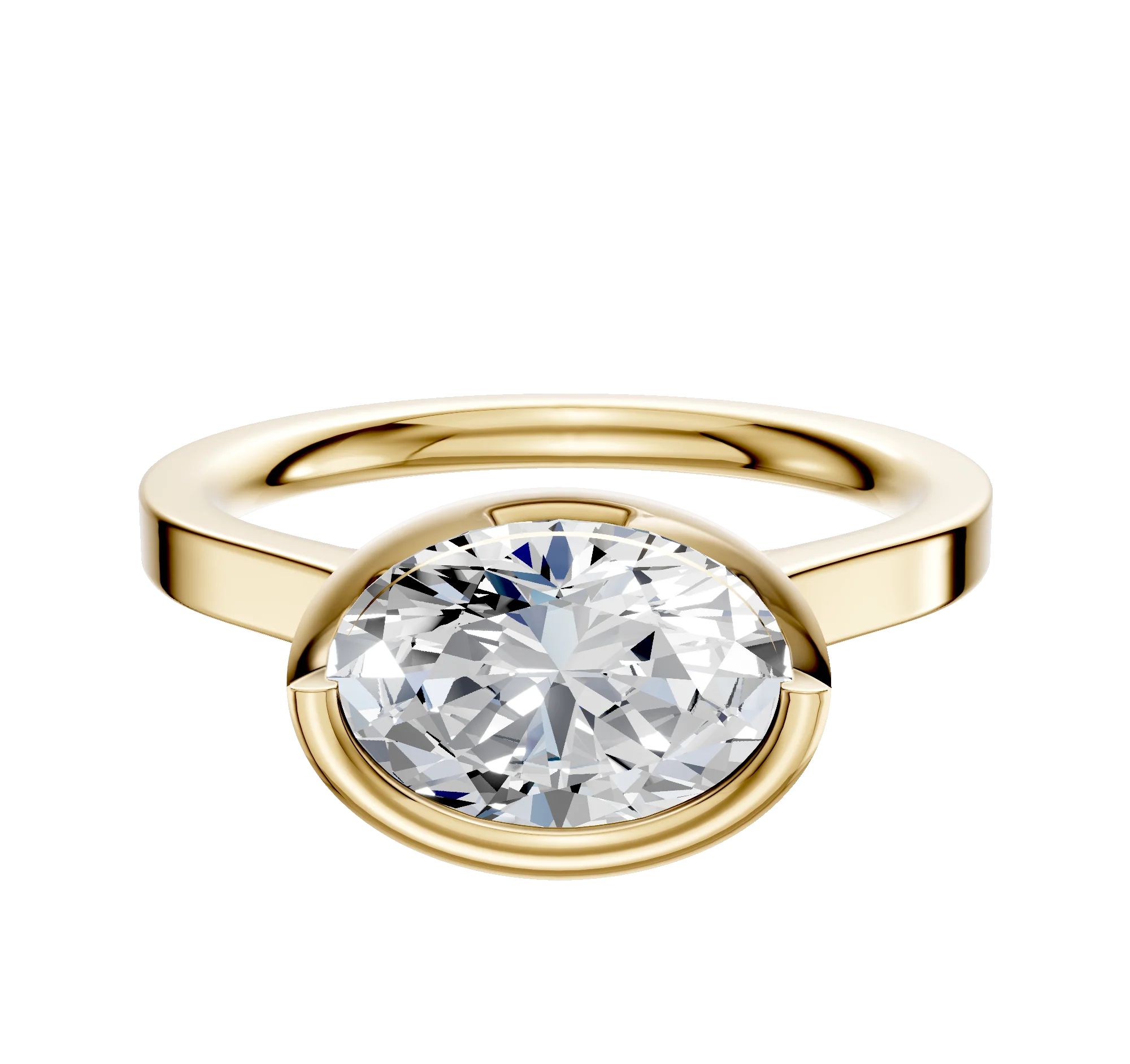 14K Yellow Gold Bezel Full Bezel East/West Cathedral Flat 2.0mm Engagement Ring