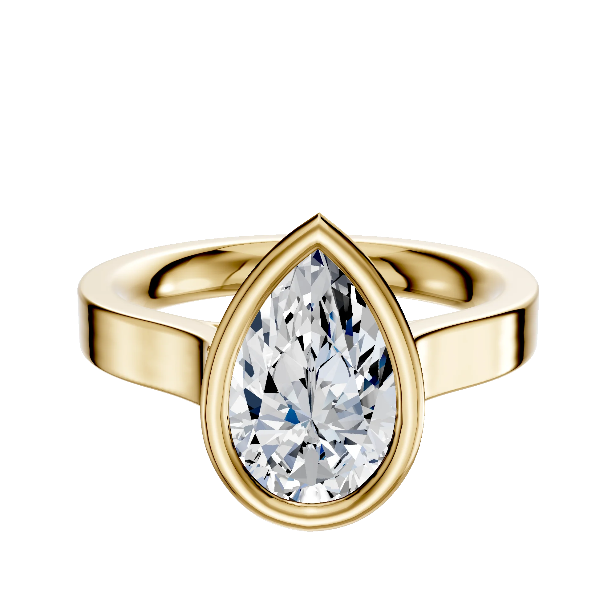 14K Yellow Gold Bezel Full Bezel East/West Cathedral Flat 3.0mm Engagement Ring