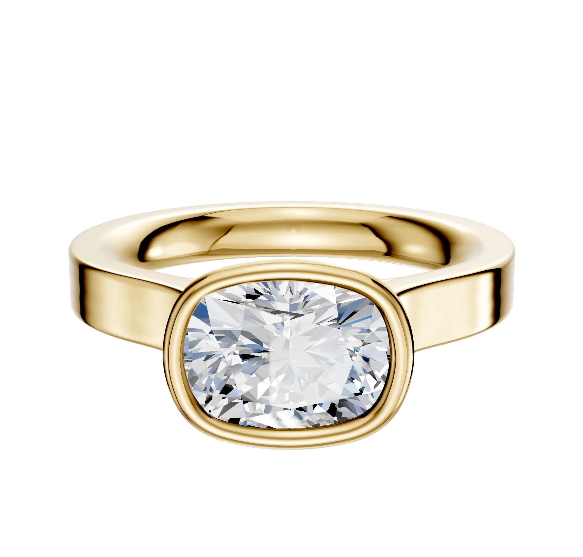 14K Yellow Gold Bezel Full Bezel East/West Cathedral Flat 3.0mm Engagement Ring