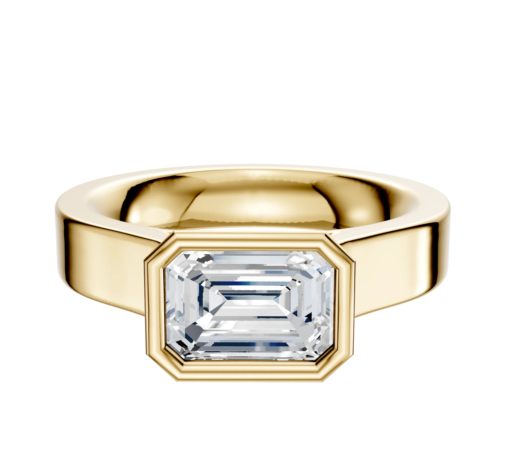 14K Yellow Gold Bezel Full Bezel East/West Cathedral Flat 4.0mm Engagement Ring