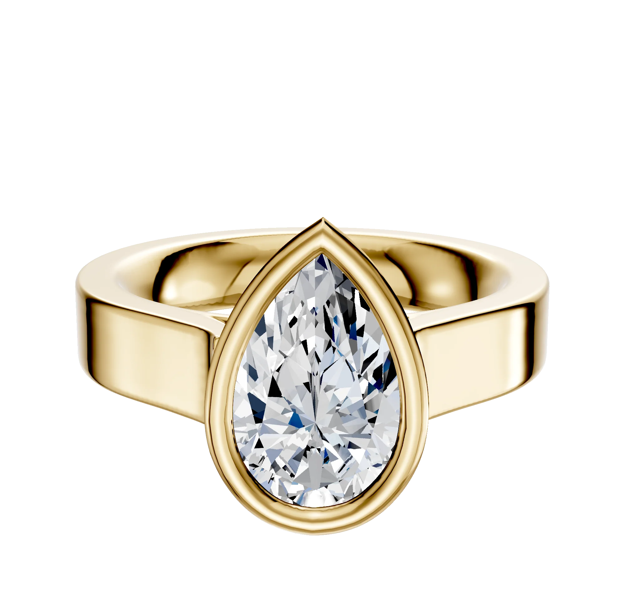 14K Yellow Gold Bezel Full Bezel East/West Cathedral Flat 4.0mm Engagement Ring