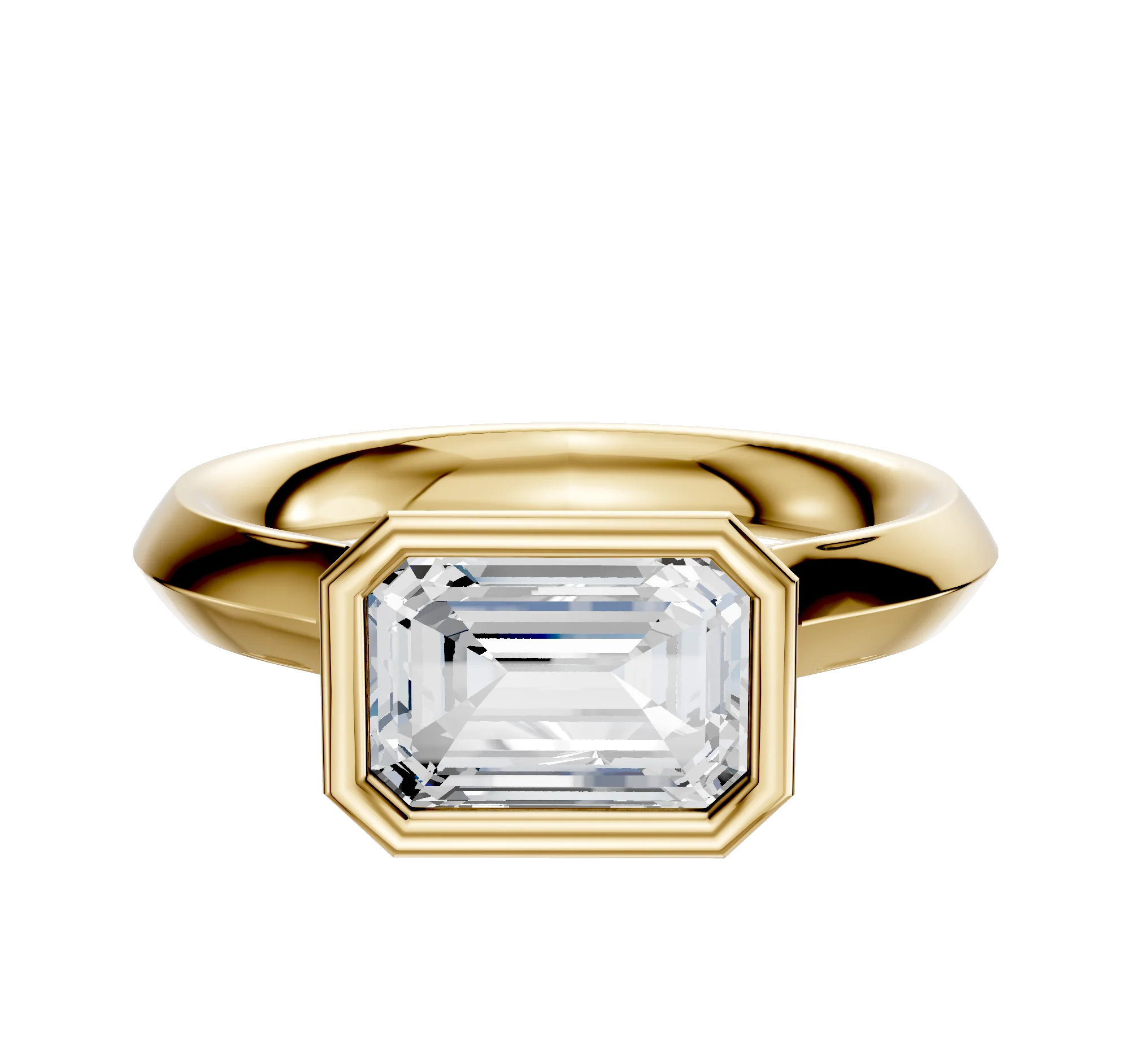 14K Yellow Gold Bezel Full Bezel East/West Cathedral Knife Edge 3.0mm Engagement Ring