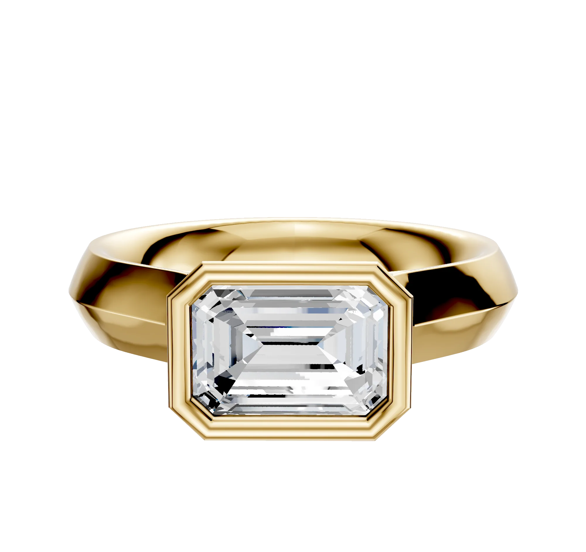 14K Yellow Gold Bezel Full Bezel East/West Cathedral Knife Edge 4.0mm Engagement Ring