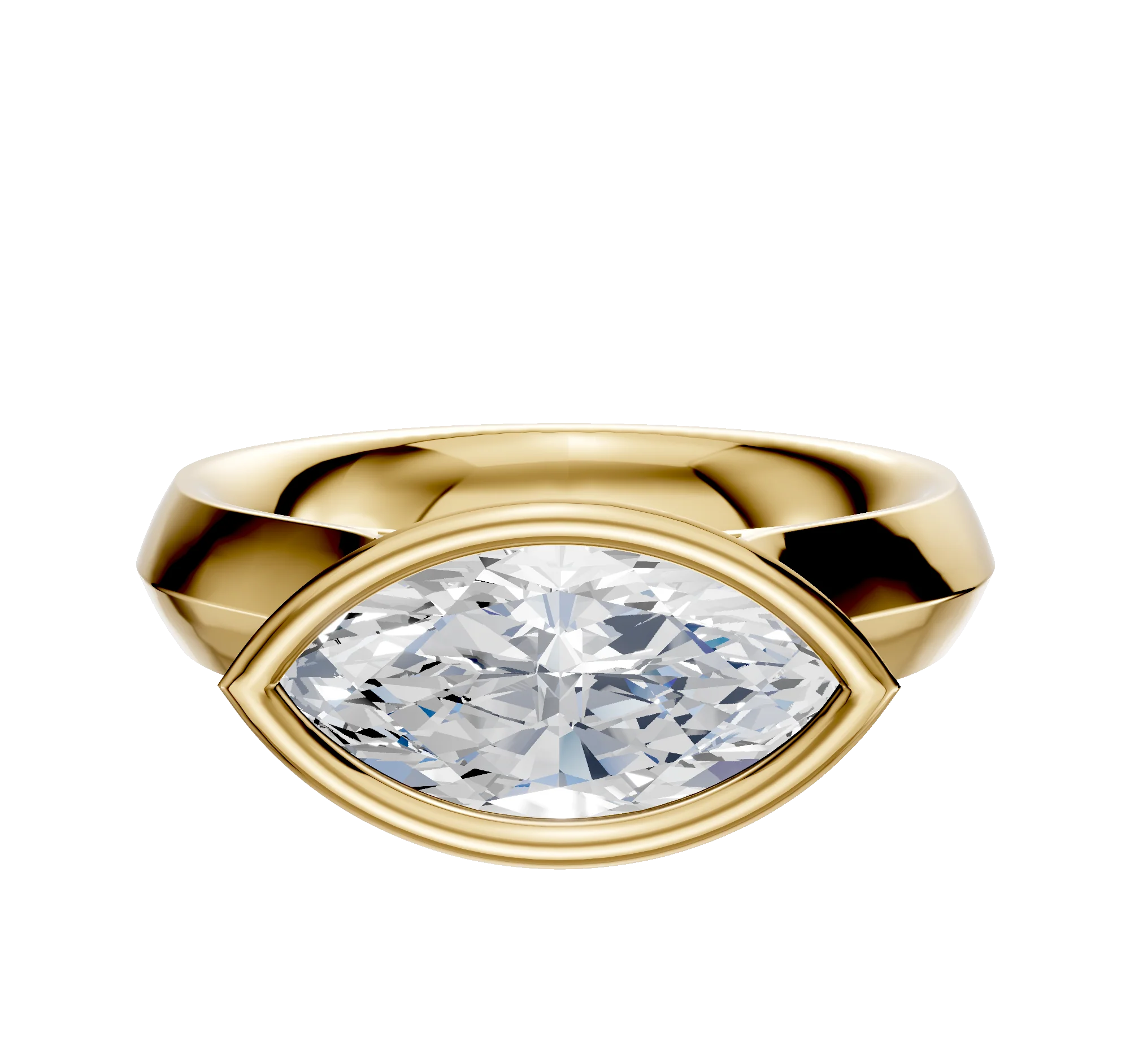 14K Yellow Gold Bezel Full Bezel East/West Cathedral Knife Edge 4.0mm Engagement Ring
