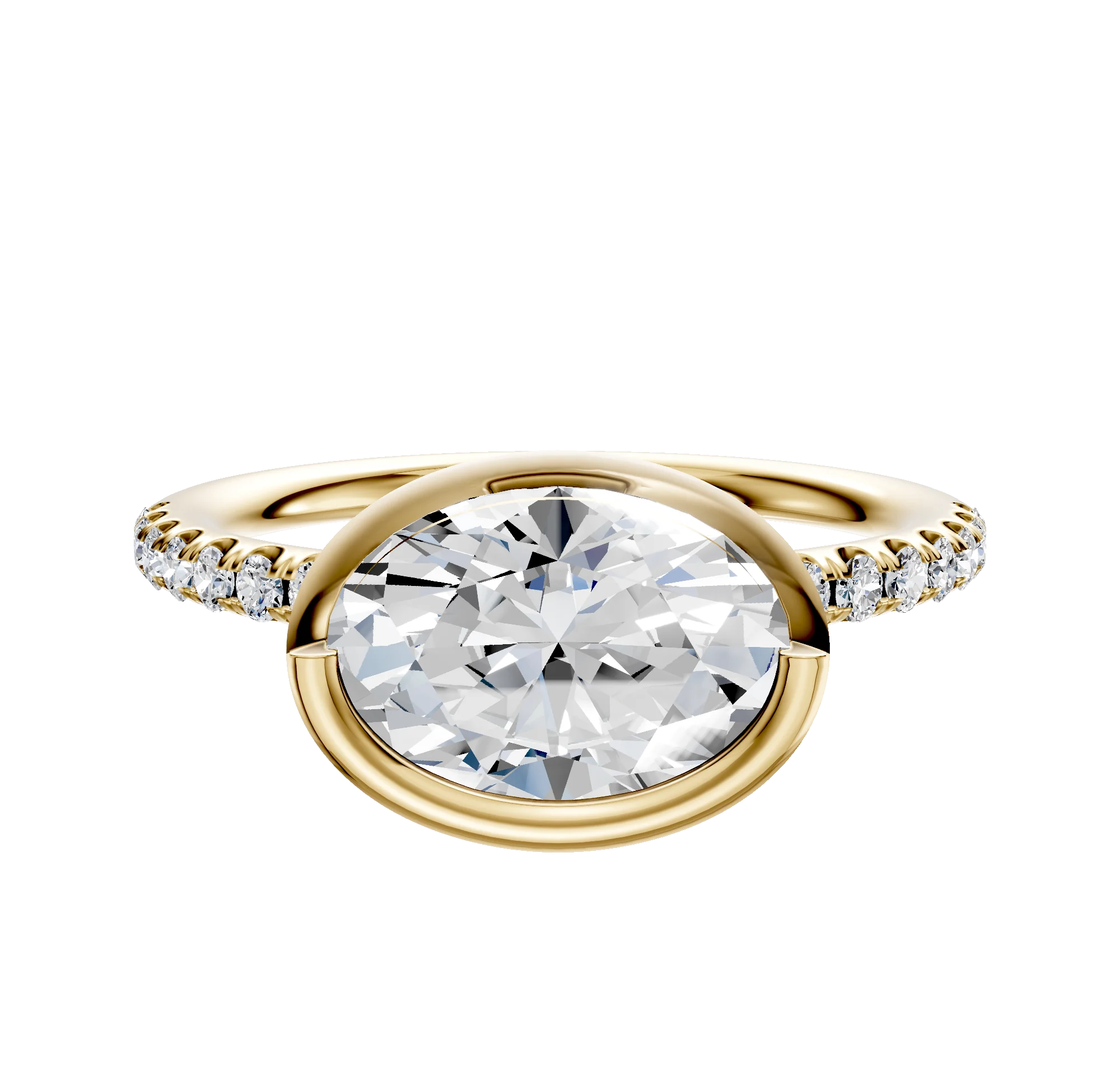 14K Yellow Gold Bezel Full Bezel East/West Classic Dome 1-Row-Pave 2.5mm Engagement Ring