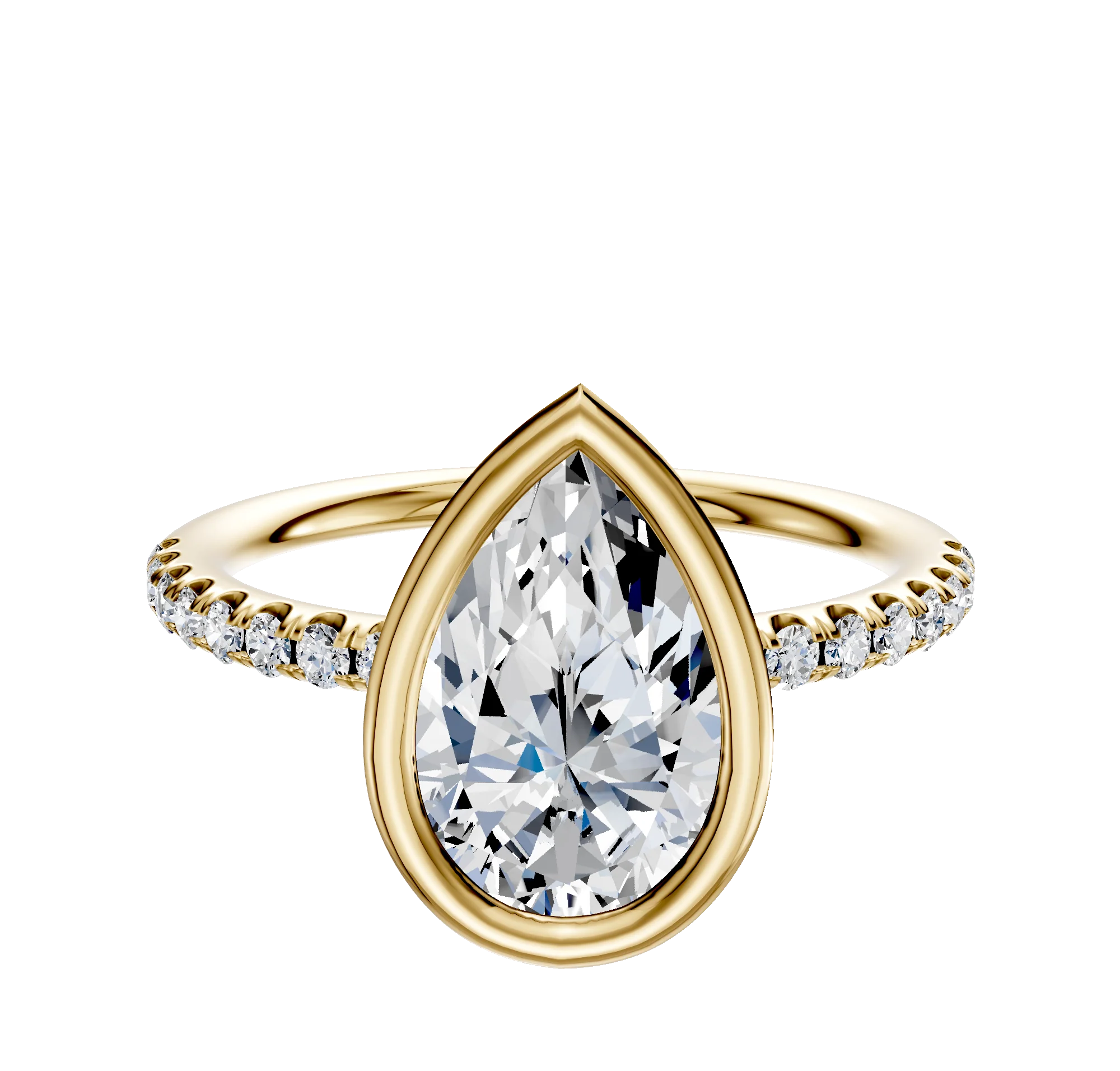14K Yellow Gold Bezel Full Bezel East/West Classic Dome 1-Row-Pave 2.5mm Engagement Ring