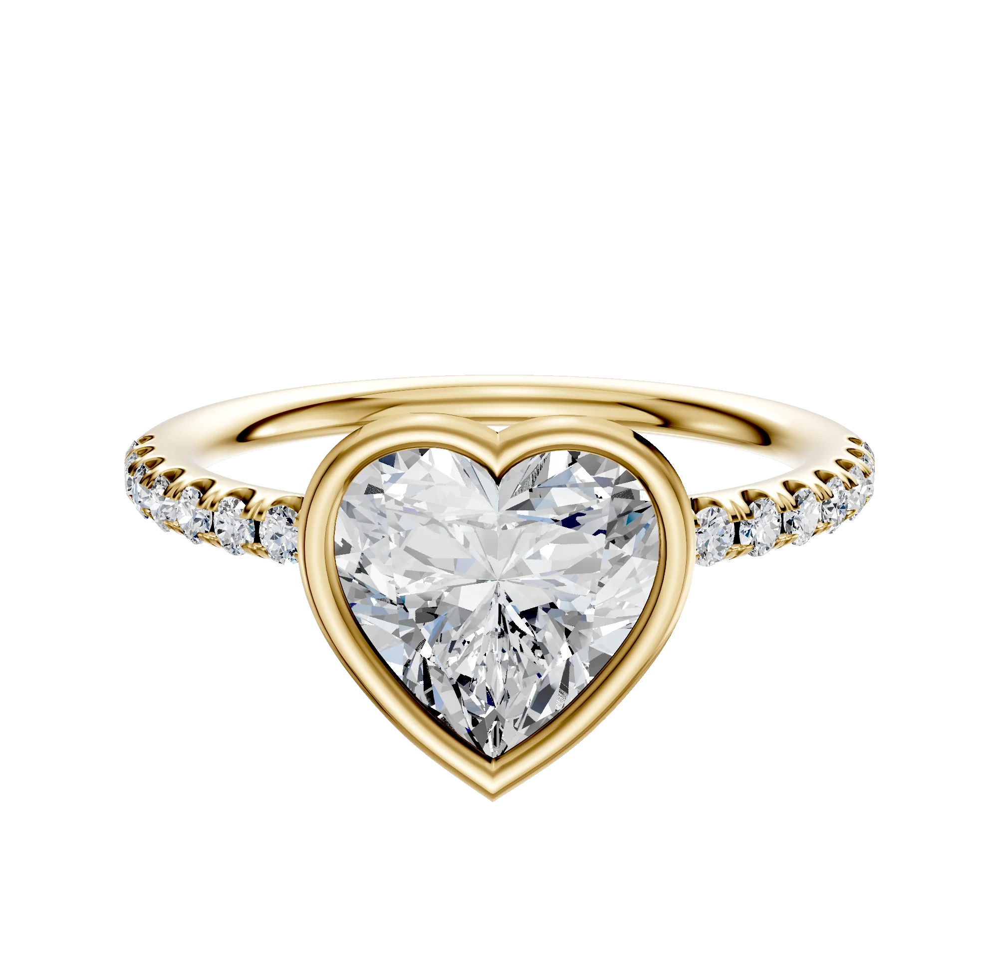 14K Yellow Gold Bezel Full Bezel East/West Classic Dome 1-Row-Pave 2.5mm Engagement Ring