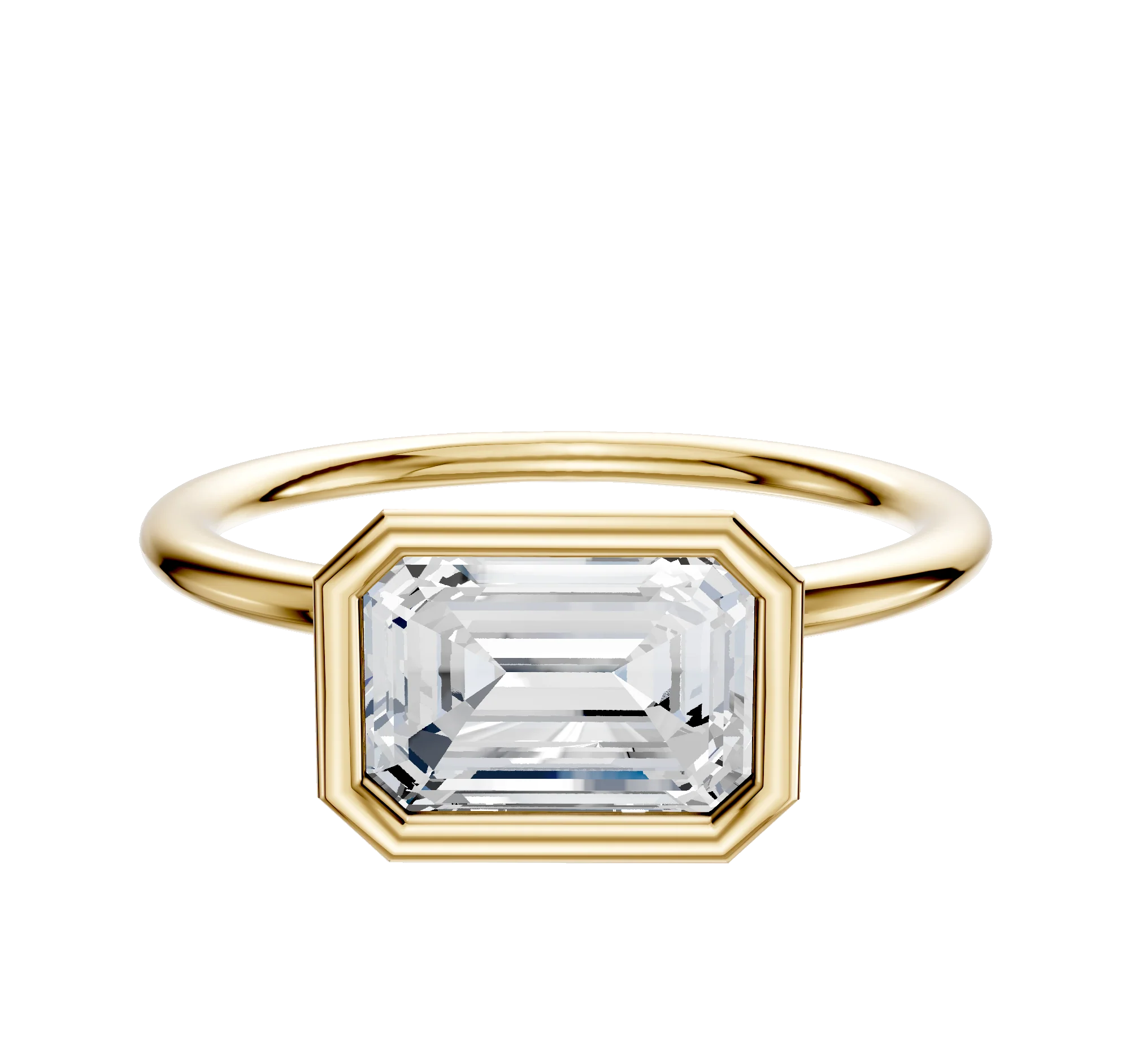 14K Yellow Gold Bezel Full Bezel East/West Classic Dome 1.5mm Engagement Ring