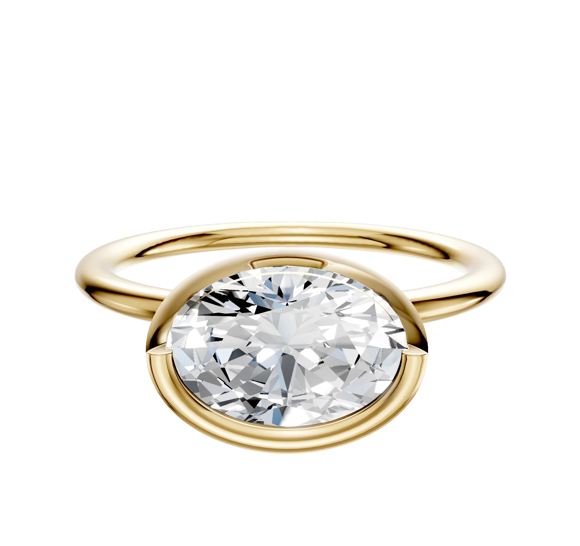 14K Yellow Gold Bezel Full Bezel East/West Classic Dome 1.5mm Engagement Ring