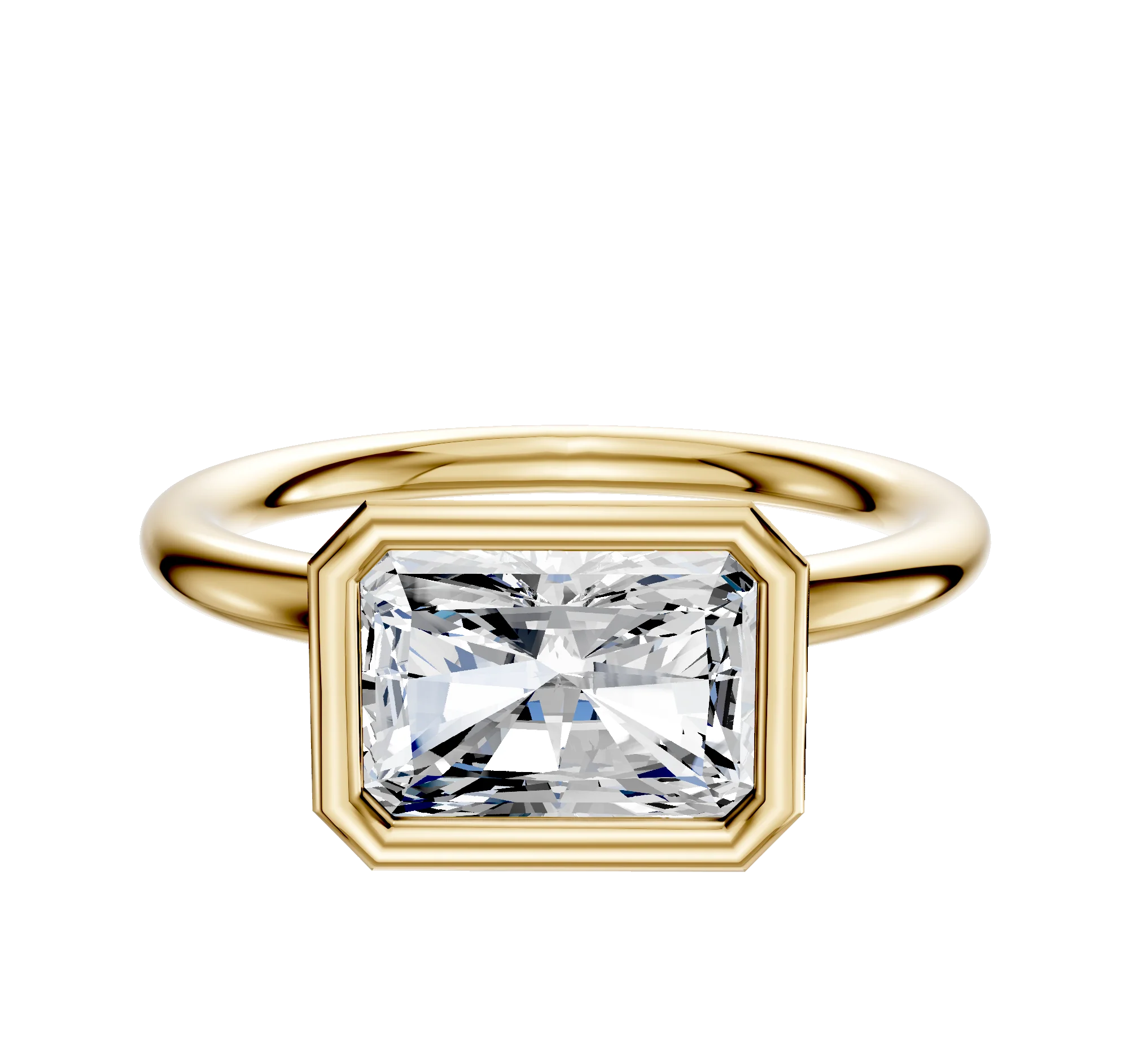 14K Yellow Gold Bezel Full Bezel East/West Classic Dome 2.0mm Engagement Ring
