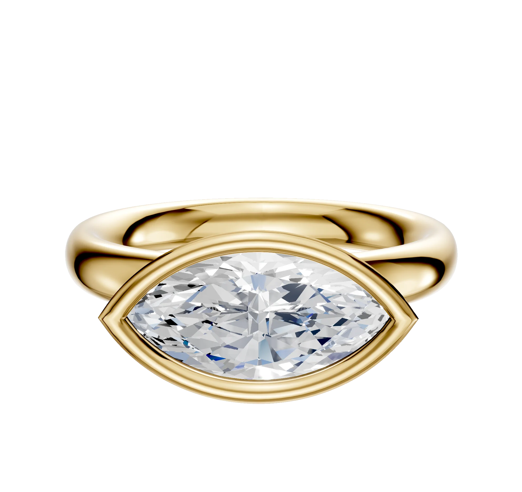 14K Yellow Gold Bezel Full Bezel East/West Classic Dome 3.0mm Engagement Ring