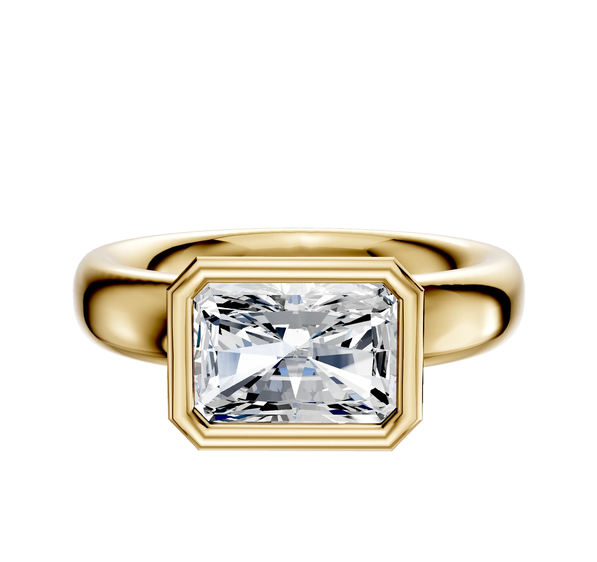 14K Yellow Gold Bezel Full Bezel East/West Classic Dome 4.0mm Engagement Ring