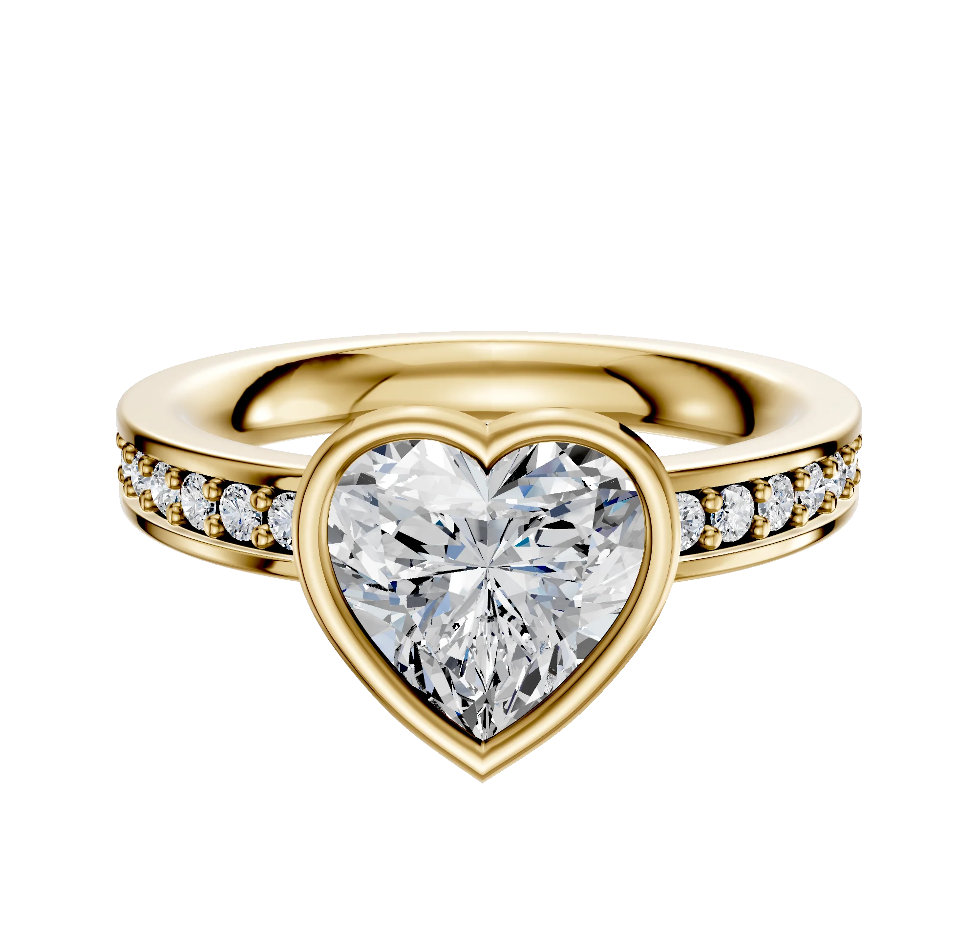 14K Yellow Gold Bezel Full Bezel East/West Classic Flat 1-Row-Pave 2.5mm Engagement Ring