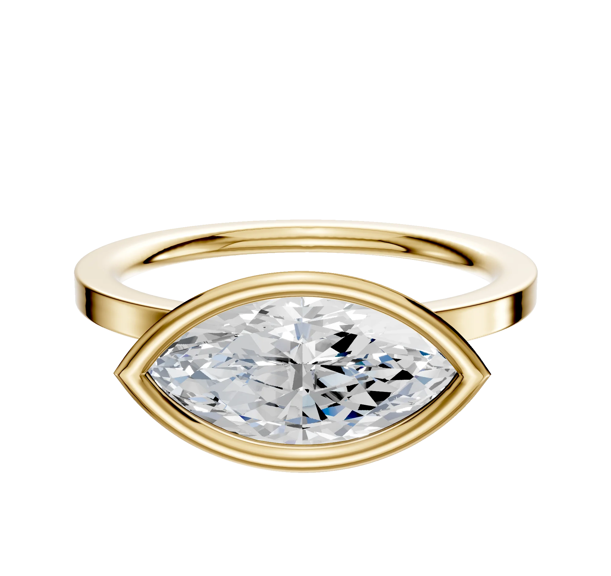 14K Yellow Gold Bezel Full Bezel East/West Classic Flat 1.5mm Engagement Ring