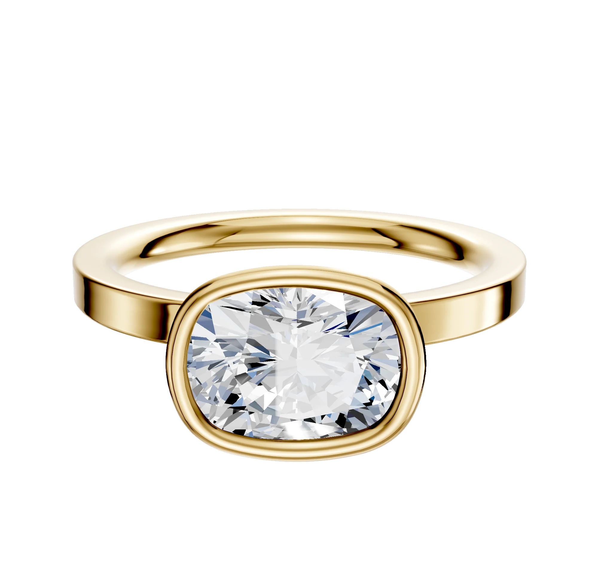 14K Yellow Gold Bezel Full Bezel East/West Classic Flat 2.0mm Engagement Ring