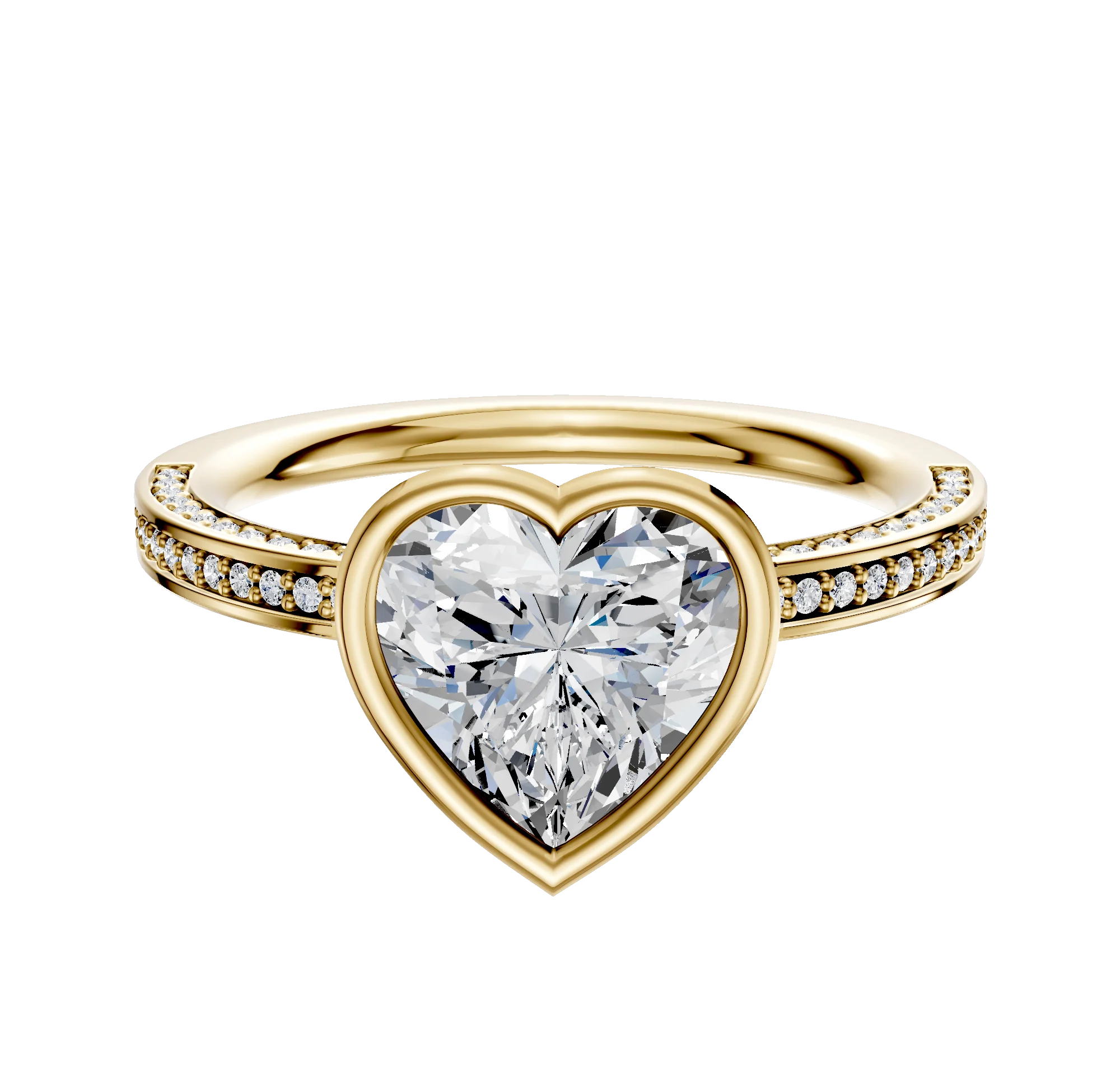 14K Yellow Gold Bezel Full Bezel East/West Classic Flat 3-Row-Pave 2.0mm Engagement Ring