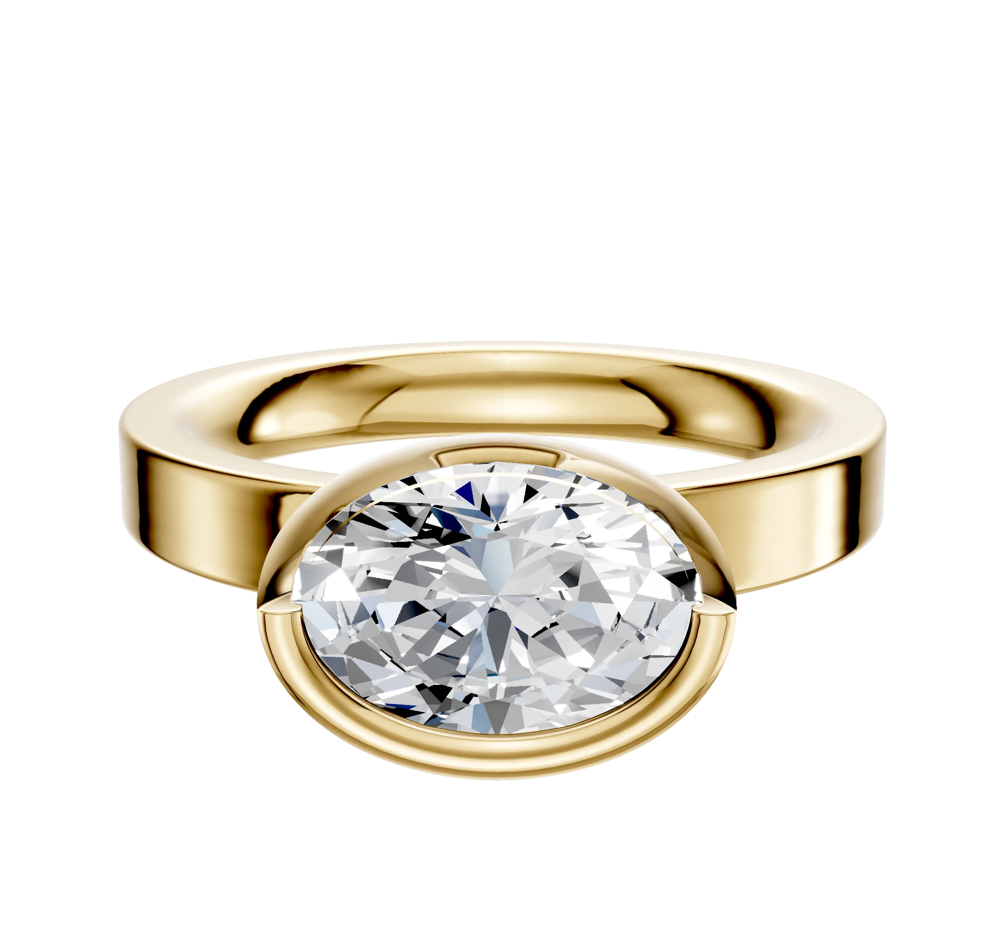 14K Yellow Gold Bezel Full Bezel East/West Classic Flat 3.0mm Engagement Ring