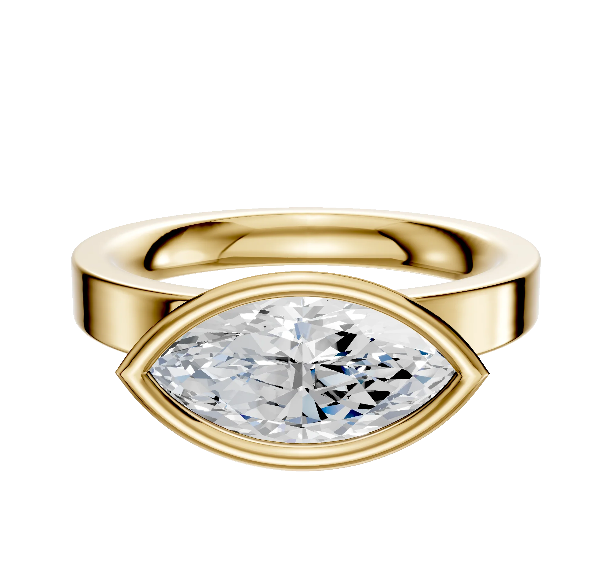 14K Yellow Gold Bezel Full Bezel East/West Classic Flat 3.0mm Engagement Ring