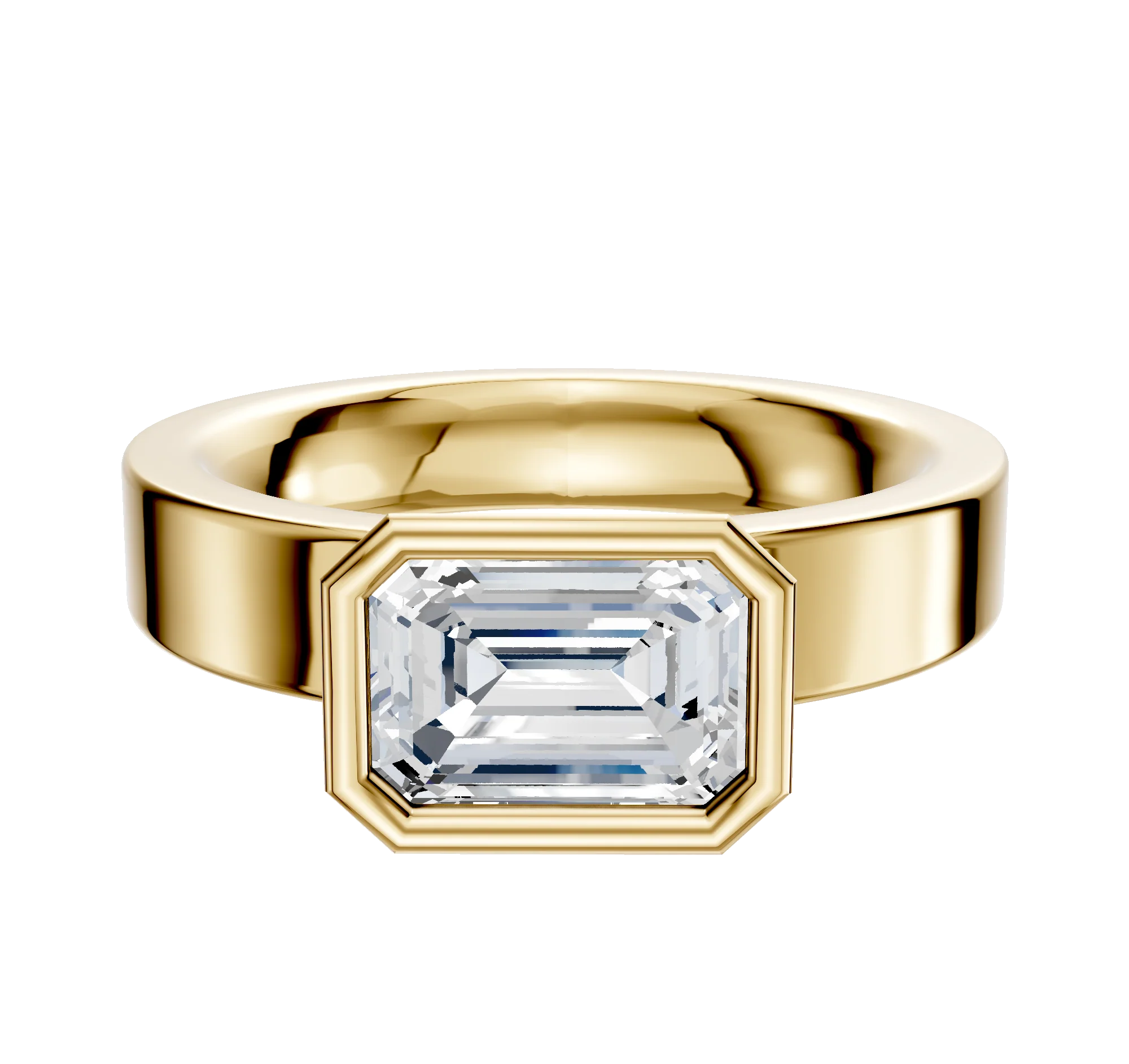 14K Yellow Gold Bezel Full Bezel East/West Classic Flat 4.0mm Engagement Ring