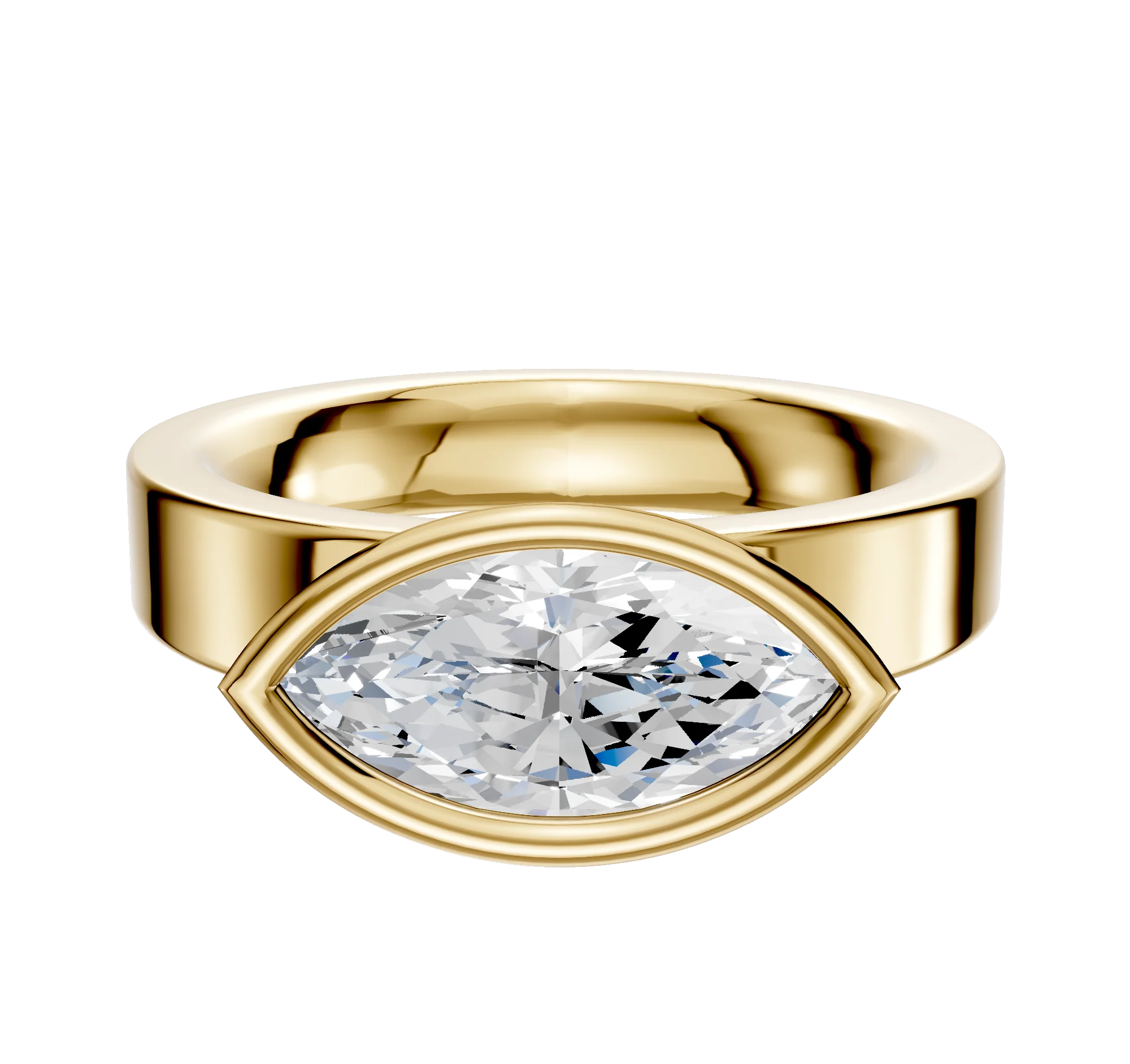 14K Yellow Gold Bezel Full Bezel East/West Classic Flat 4.0mm Engagement Ring