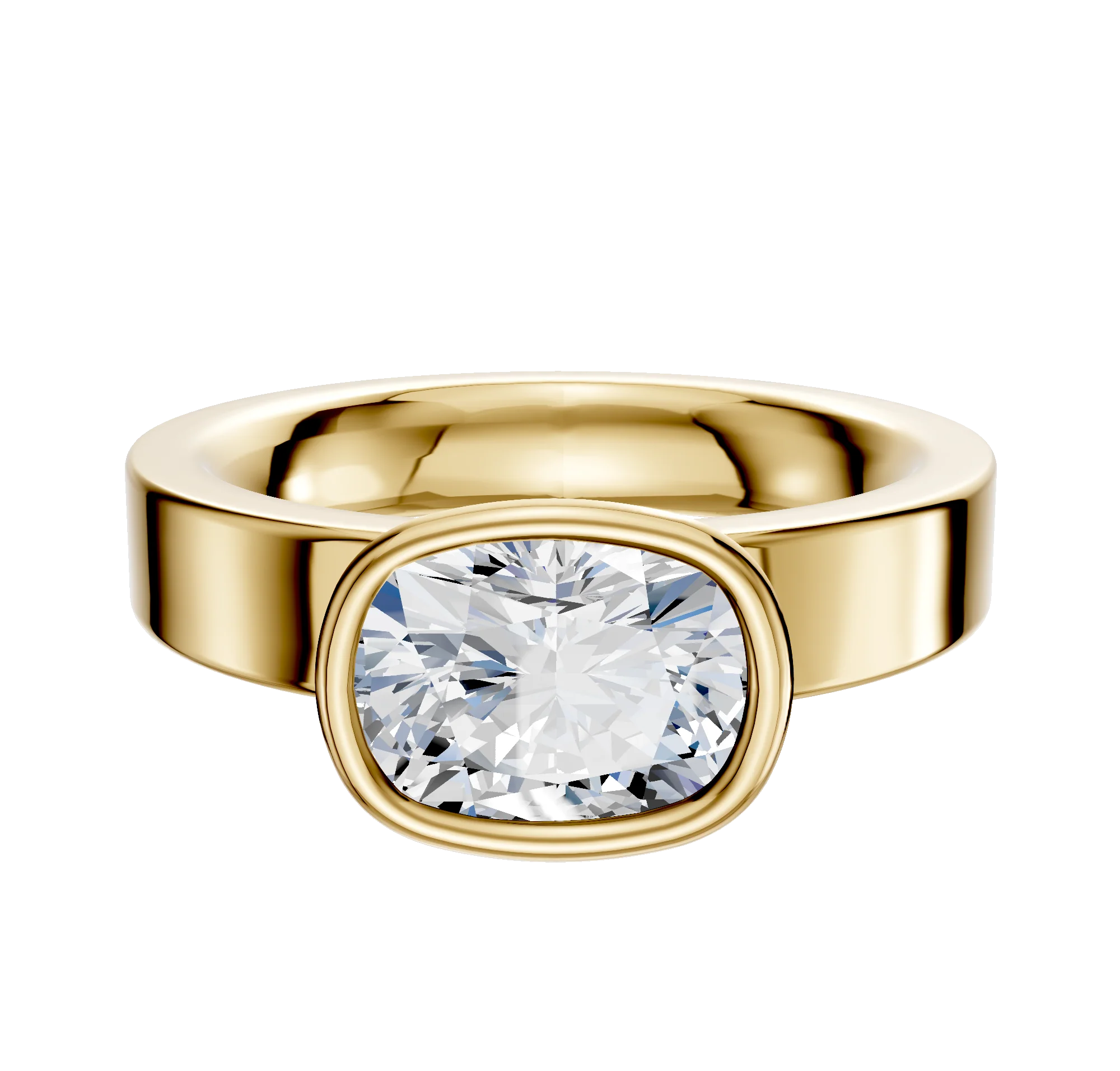14K Yellow Gold Bezel Full Bezel East/West Classic Flat 4.0mm Engagement Ring