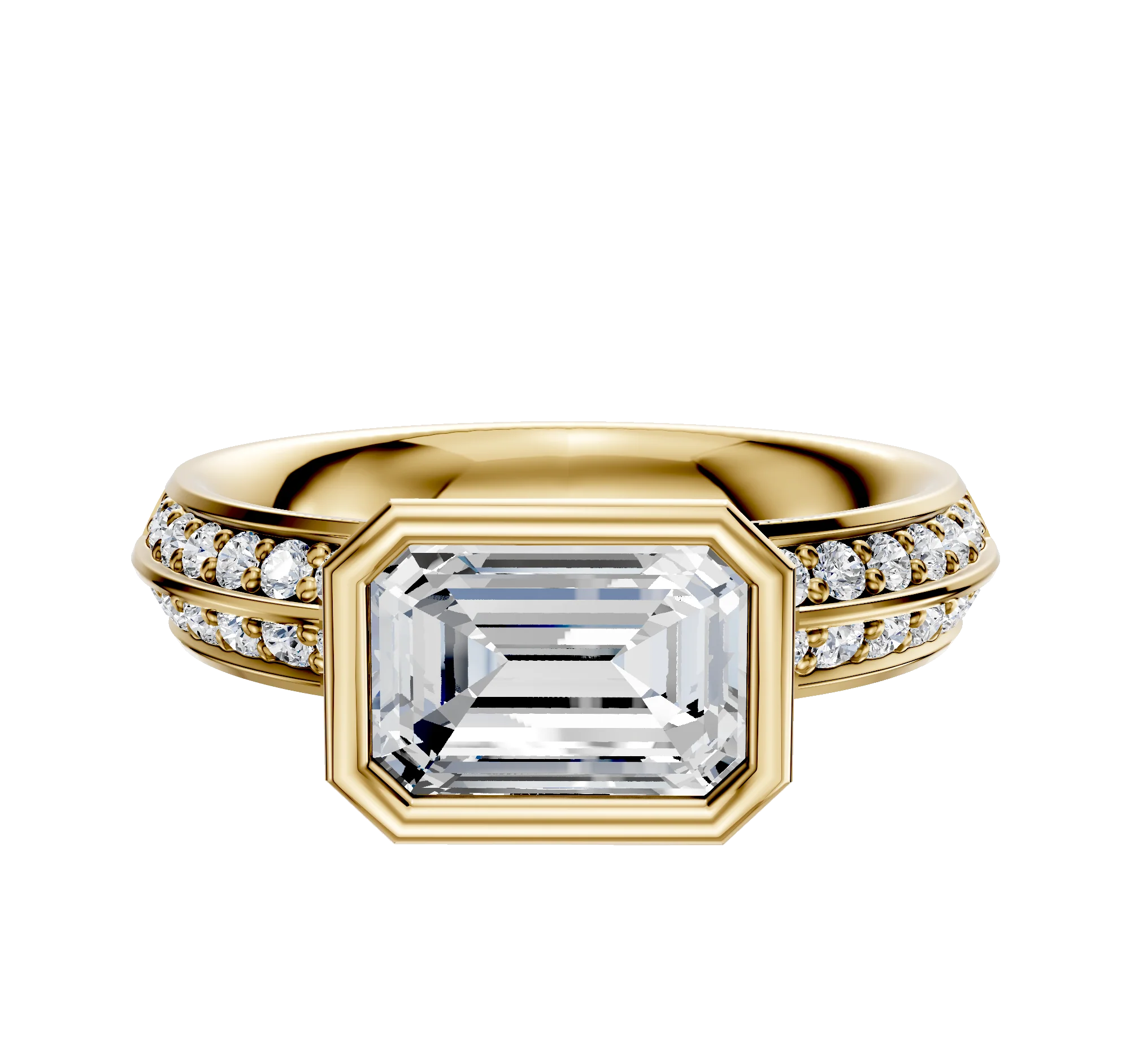 14K Yellow Gold Bezel Full Bezel East/West Classic Knife Edge 1-Row-Pave 2.5mm Engagement Ring