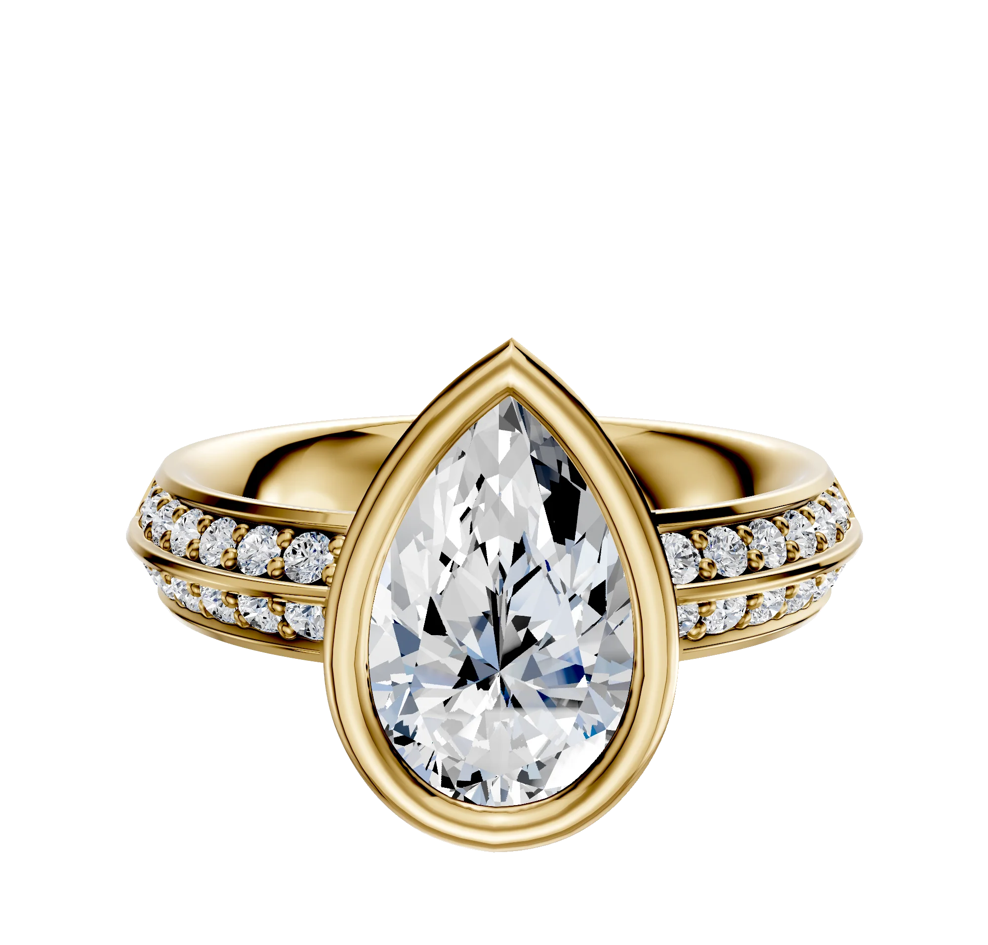 14K Yellow Gold Bezel Full Bezel East/West Classic Knife Edge 1-Row-Pave 2.5mm Engagement Ring