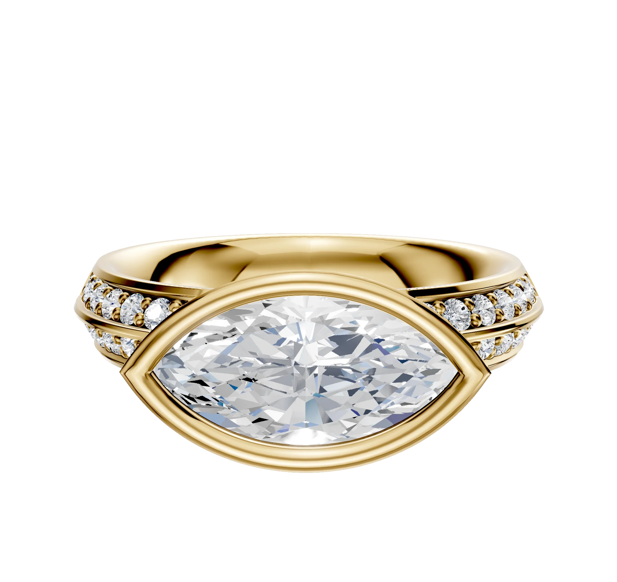 14K Yellow Gold Bezel Full Bezel East/West Classic Knife Edge 1-Row-Pave 2.5mm Engagement Ring