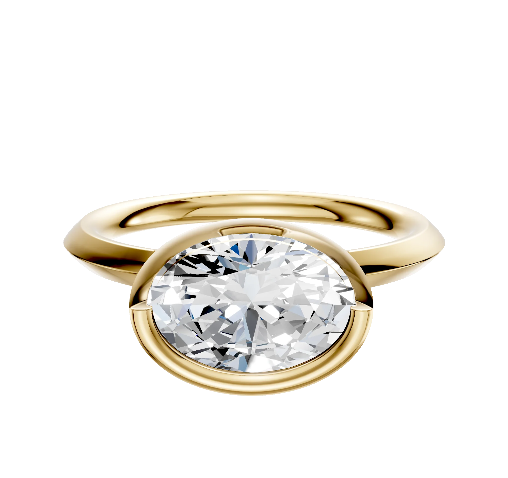 14K Yellow Gold Bezel Full Bezel East/West Classic Knife Edge 2.0mm Engagement Ring
