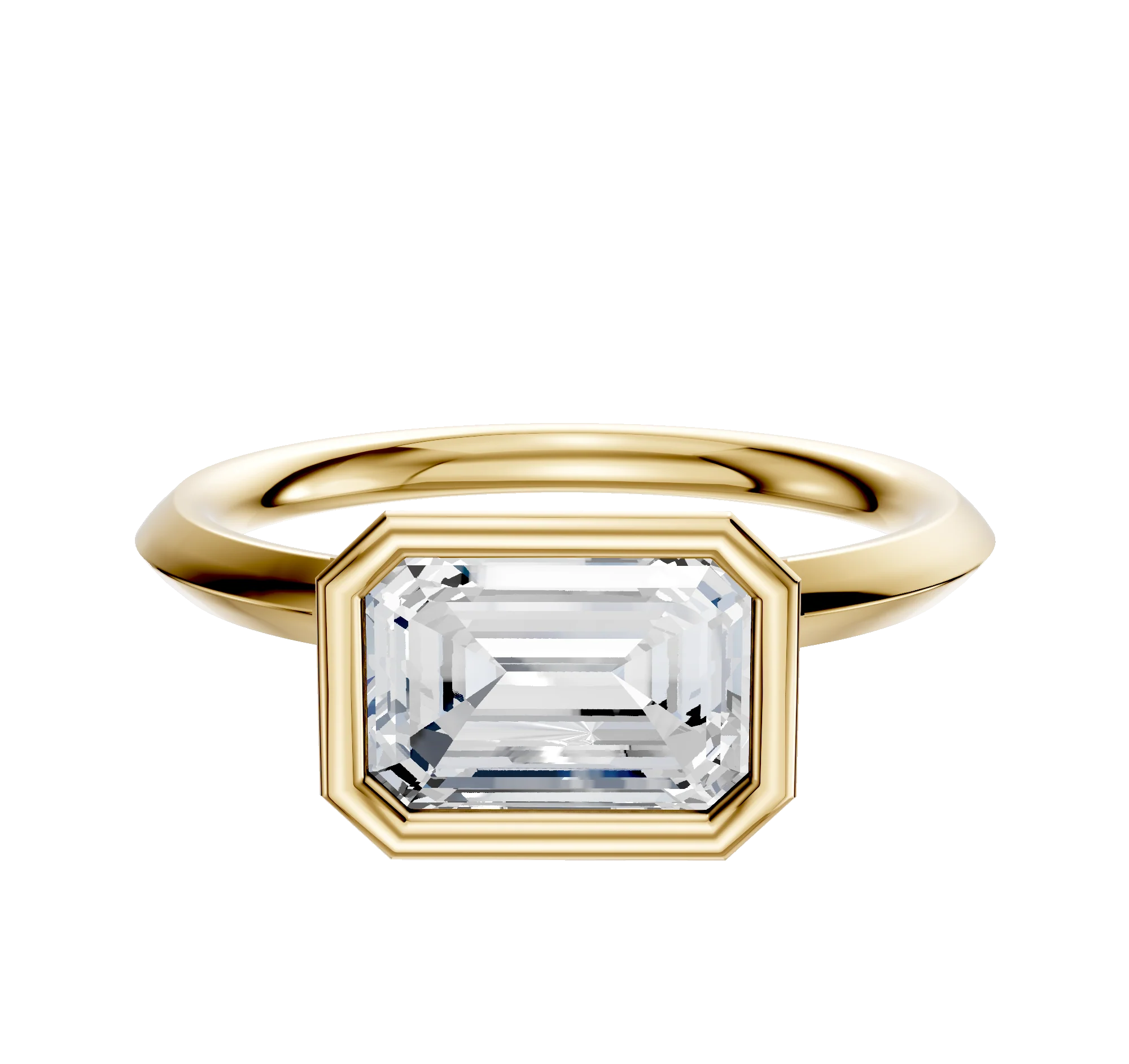 14K Yellow Gold Bezel Full Bezel East/West Classic Knife Edge 2.0mm Engagement Ring