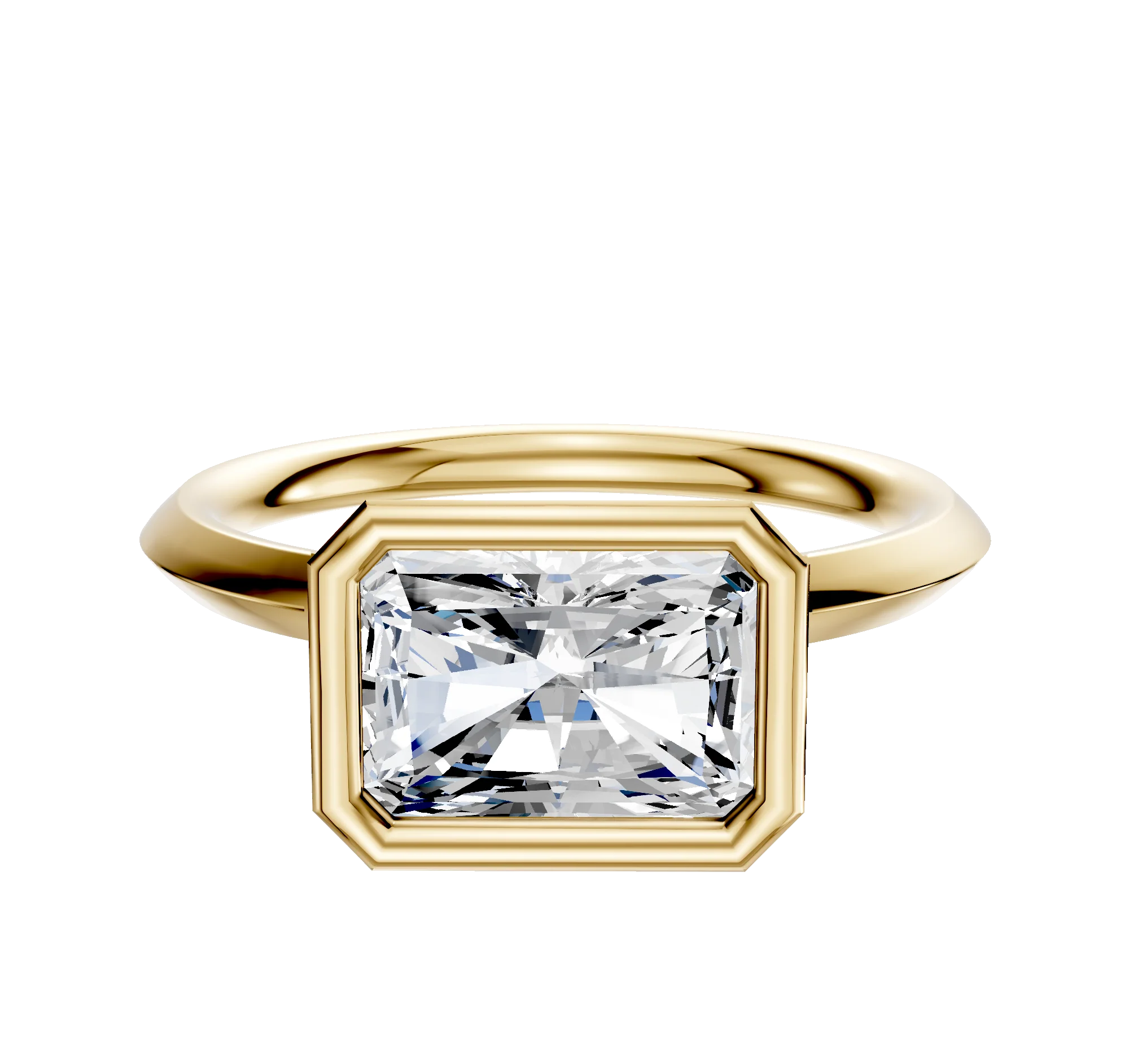 14K Yellow Gold Bezel Full Bezel East/West Classic Knife Edge 2.0mm Engagement Ring