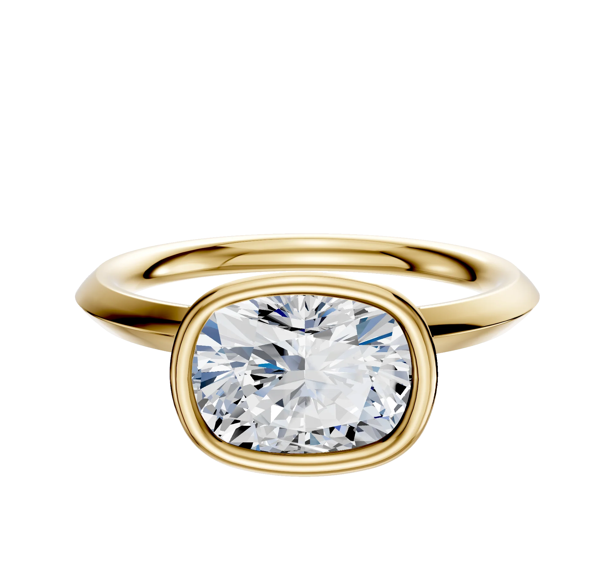 14K Yellow Gold Bezel Full Bezel East/West Classic Knife Edge 2.0mm Engagement Ring