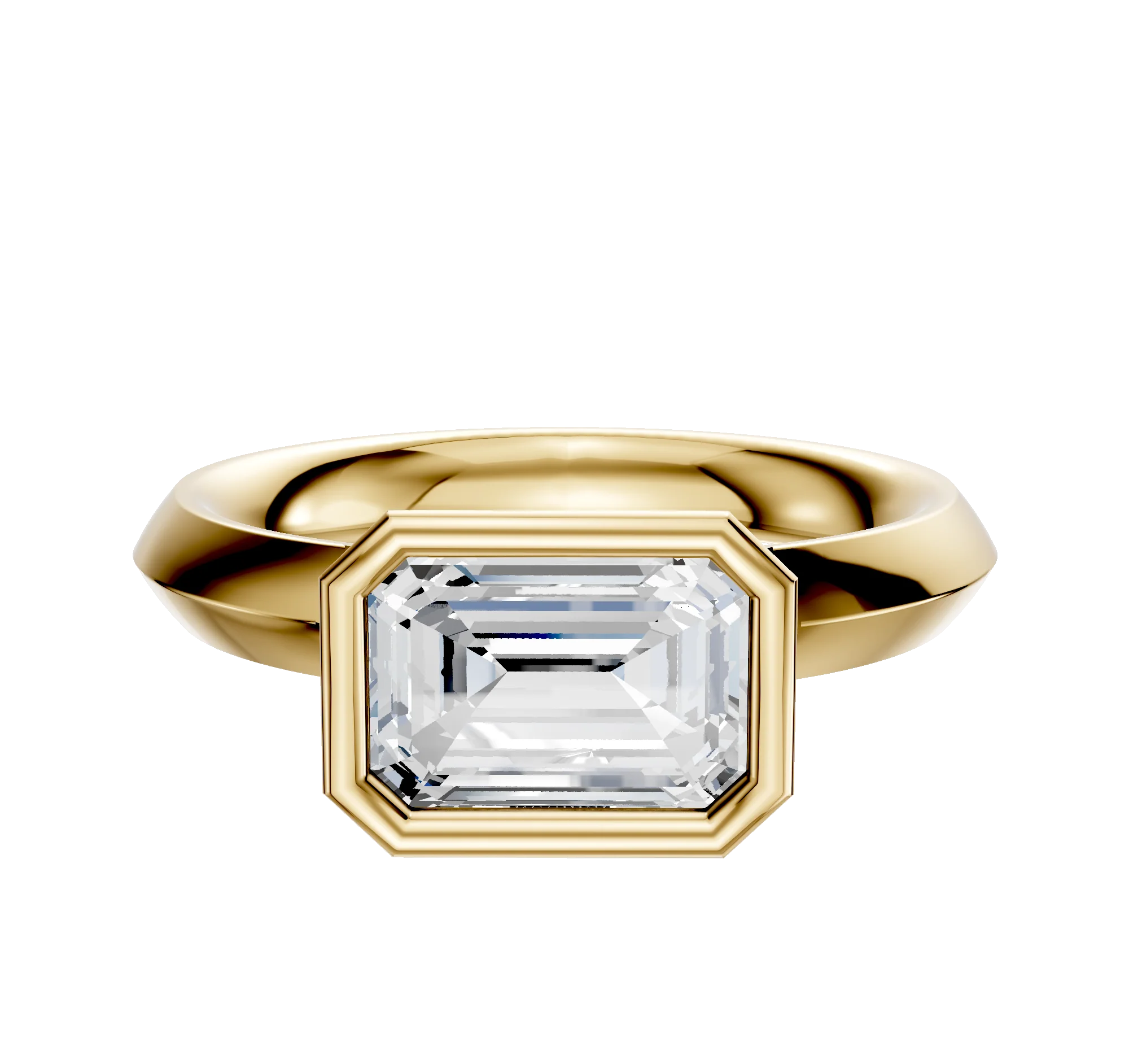 14K Yellow Gold Bezel Full Bezel East/West Classic Knife Edge 3.0mm Engagement Ring