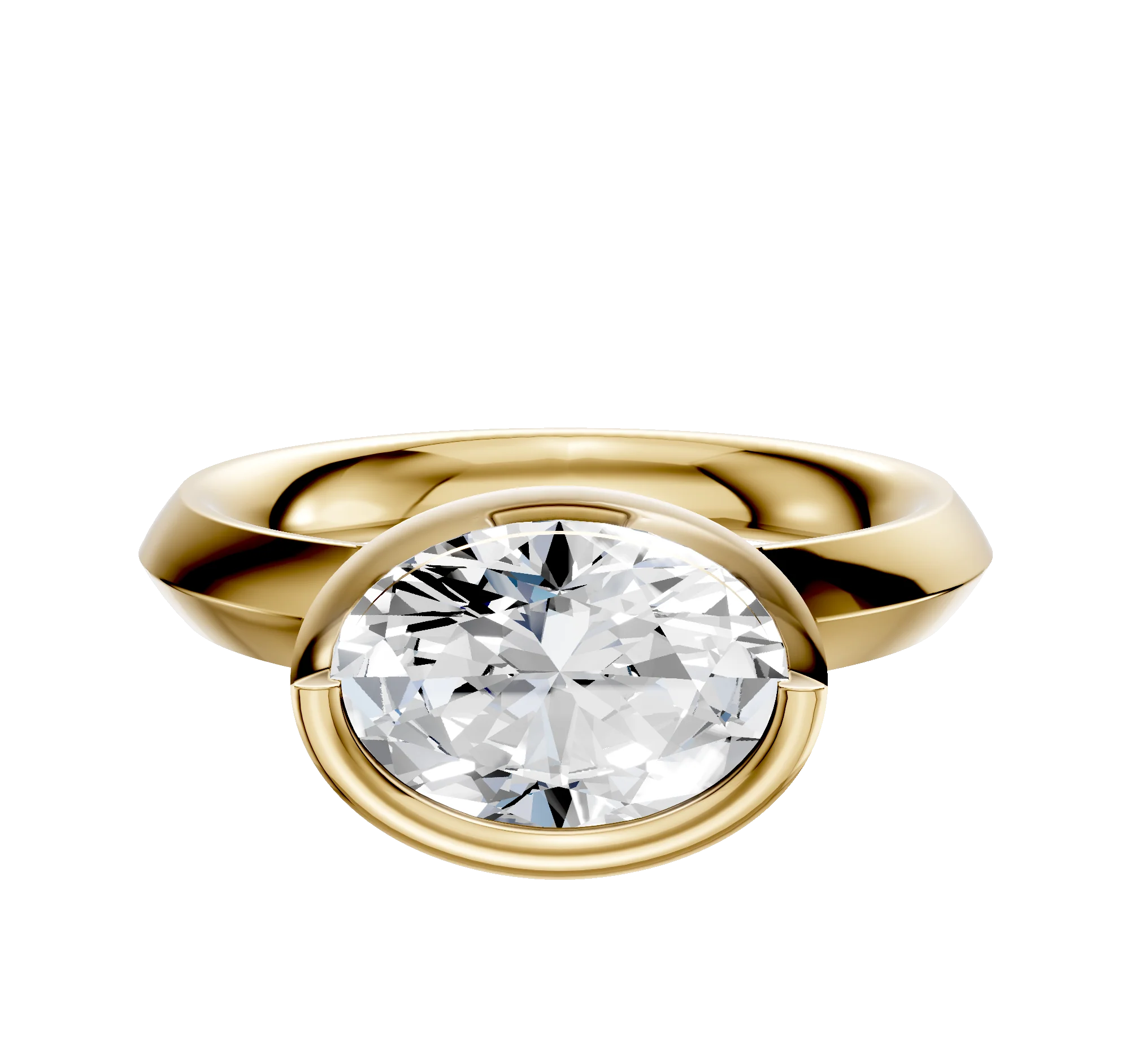 14K Yellow Gold Bezel Full Bezel East/West Classic Knife Edge 3.0mm Engagement Ring