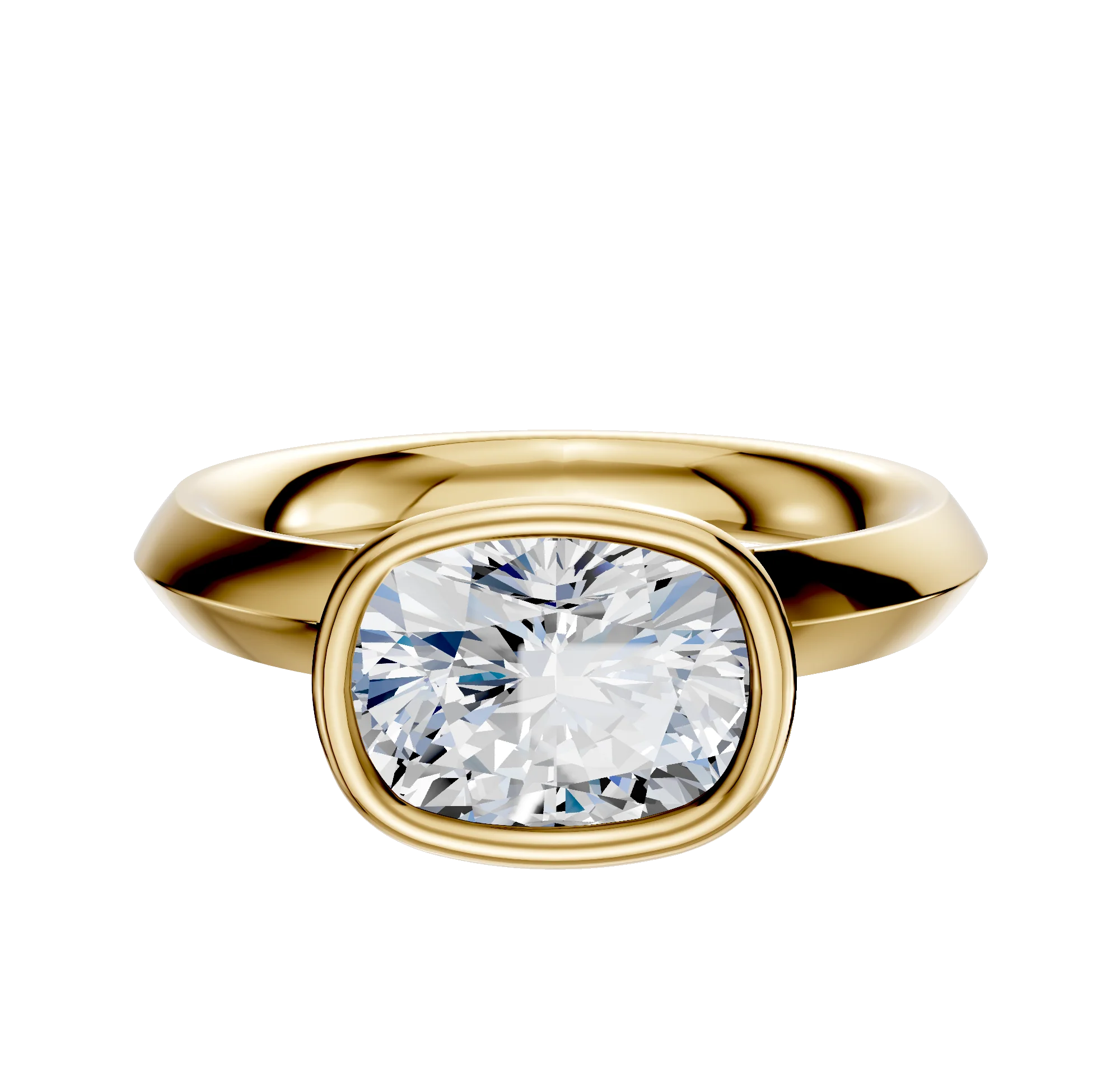 14K Yellow Gold Bezel Full Bezel East/West Classic Knife Edge 3.0mm Engagement Ring