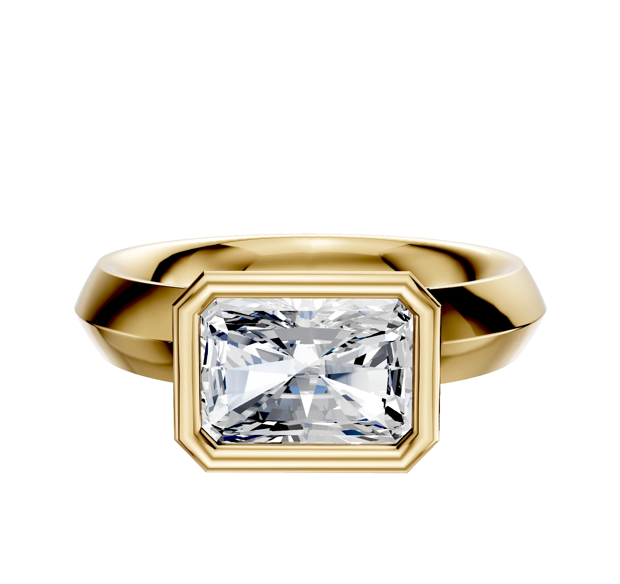 14K Yellow Gold Bezel Full Bezel East/West Classic Knife Edge 4.0mm Engagement Ring