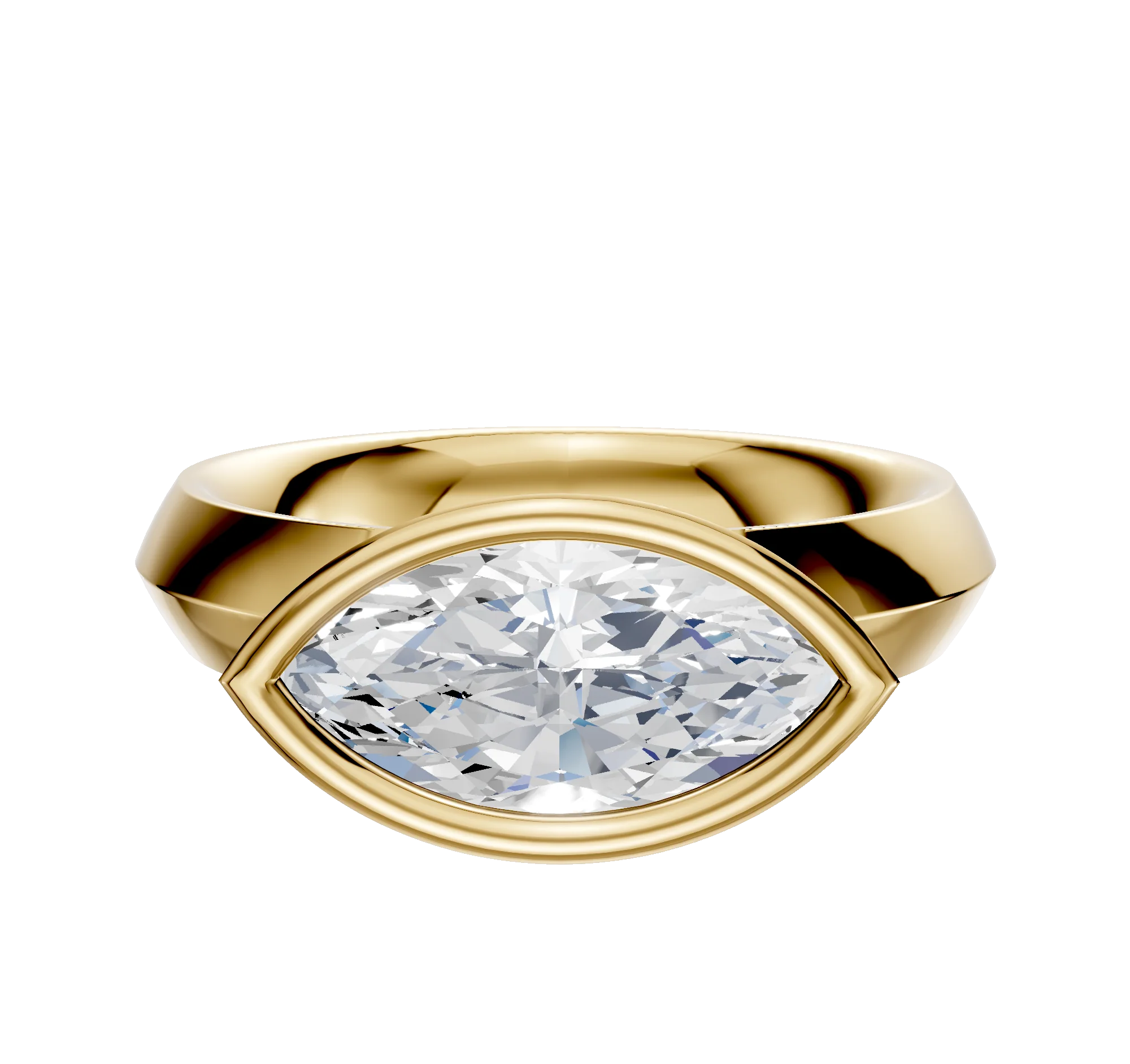 14K Yellow Gold Bezel Full Bezel East/West Classic Knife Edge 4.0mm Engagement Ring